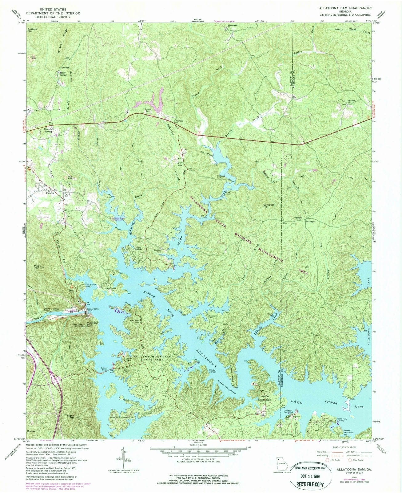 1961 Allatoonaam, GA - Georgia - USGS Topographic Map
