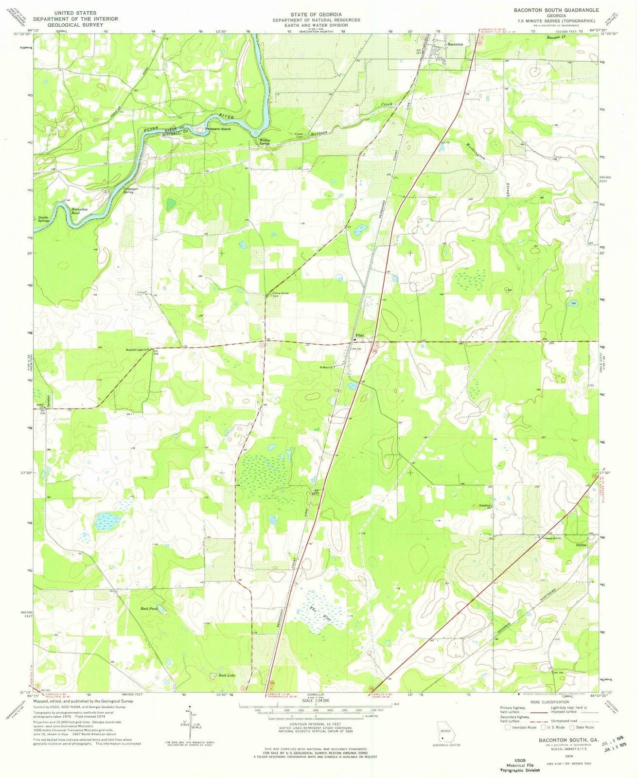 1974 Baconton South, GA - Georgia - USGS Topographic Map