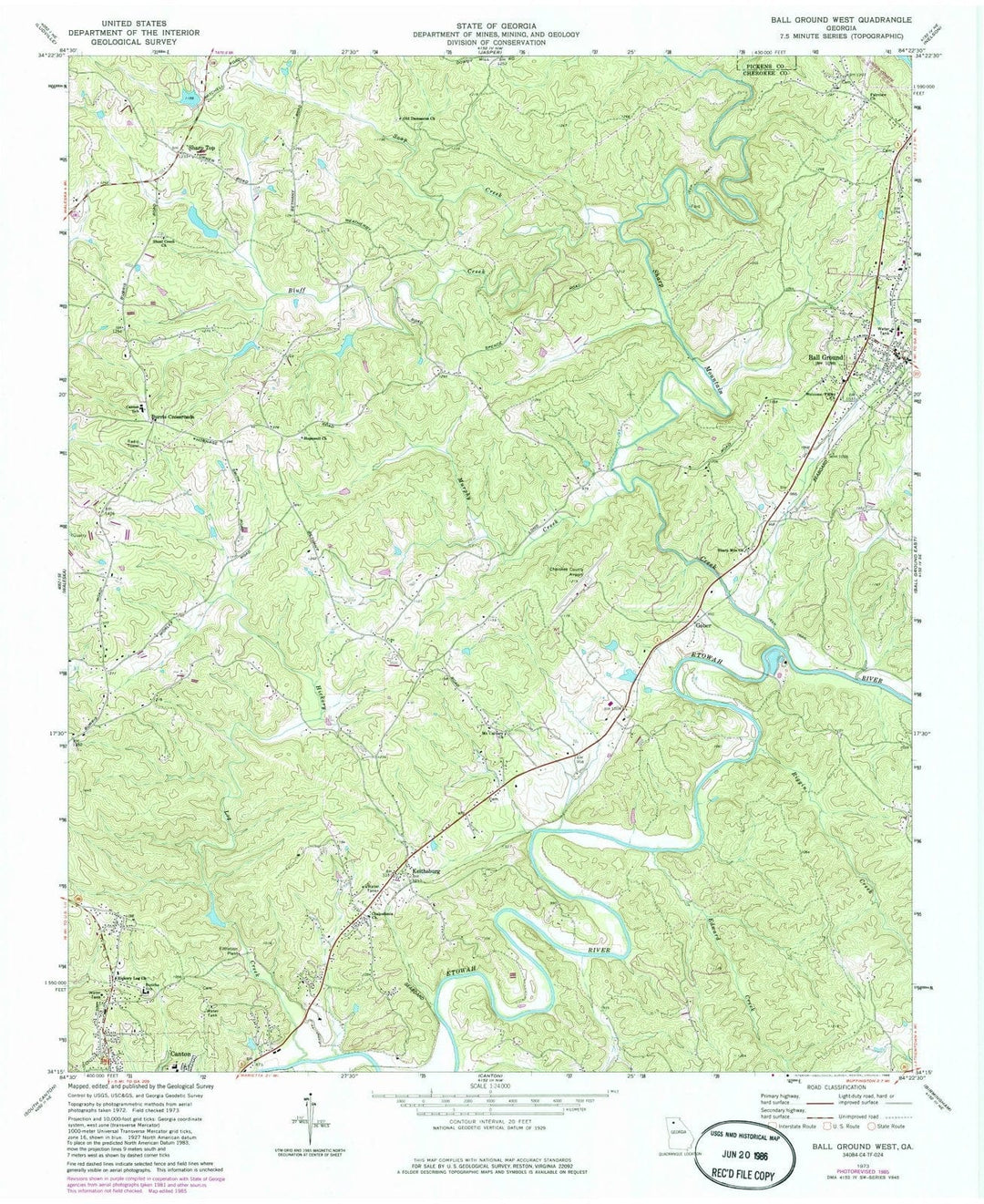 1973 Ball Ground West, GA - Georgia - USGS Topographic Map