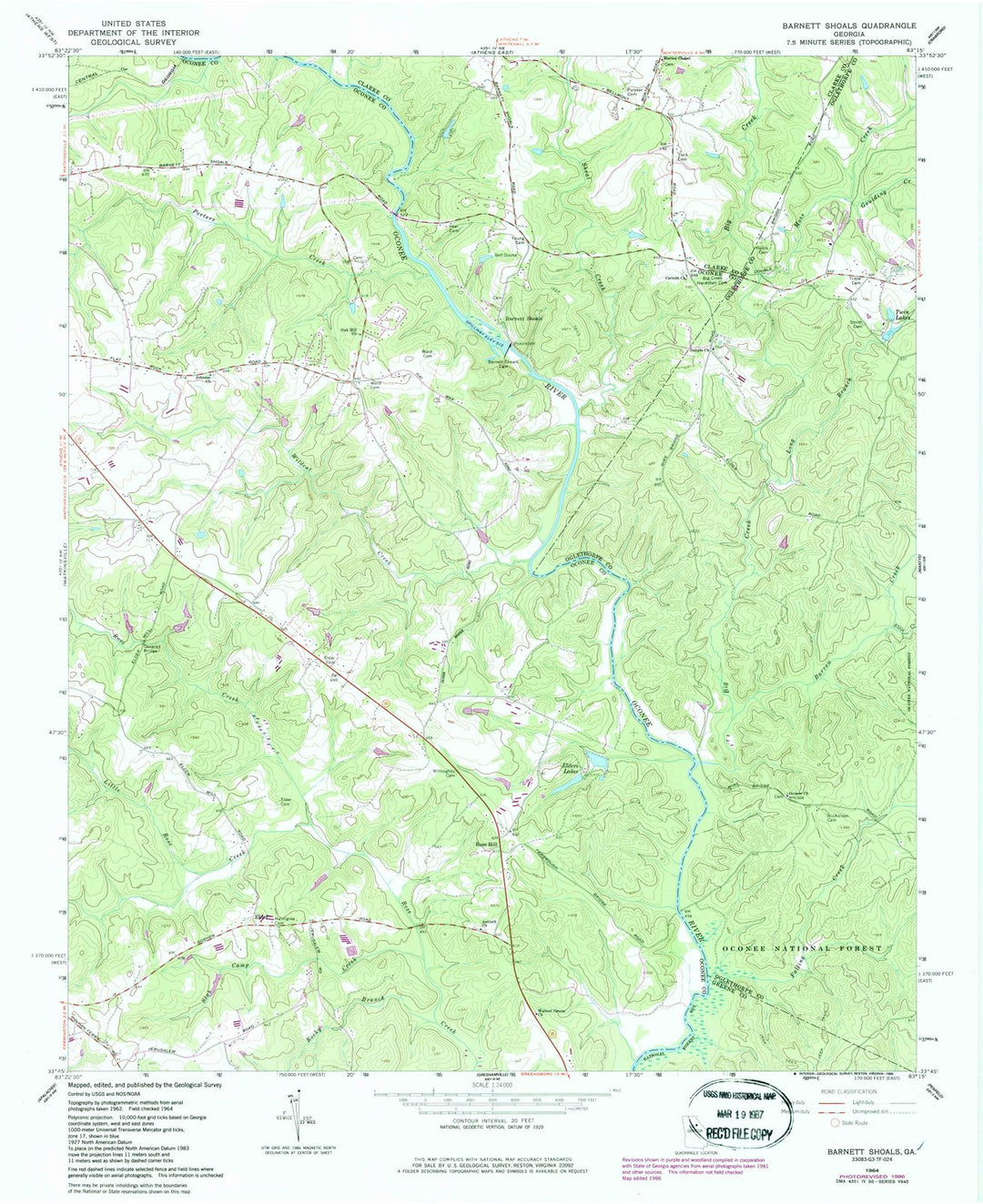 1964 Barnett Shoals, GA - Georgia - USGS Topographic Map