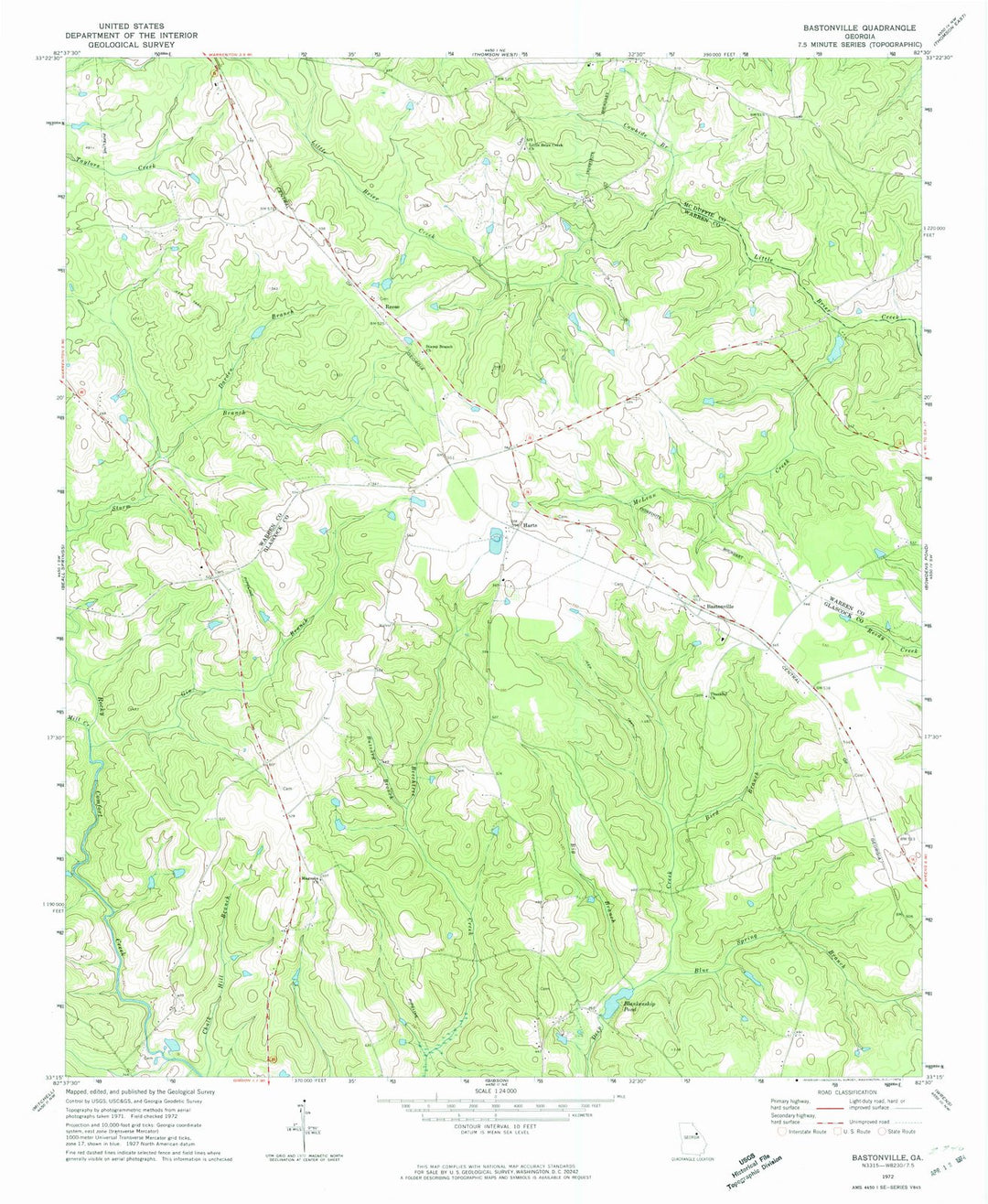 1972 Bastonville, GA - Georgia - USGS Topographic Map