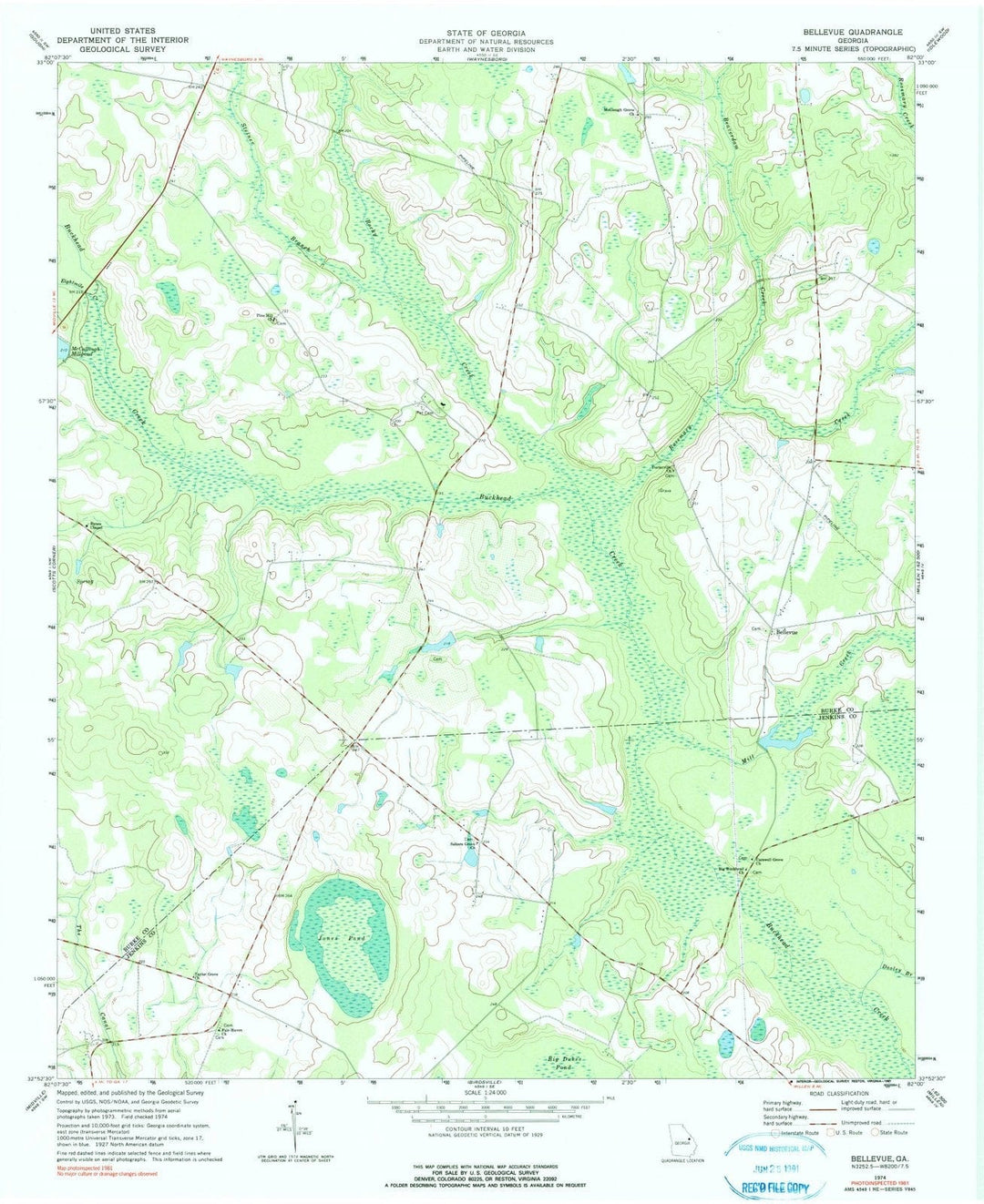 1974 Bellevue, GA - Georgia - USGS Topographic Map