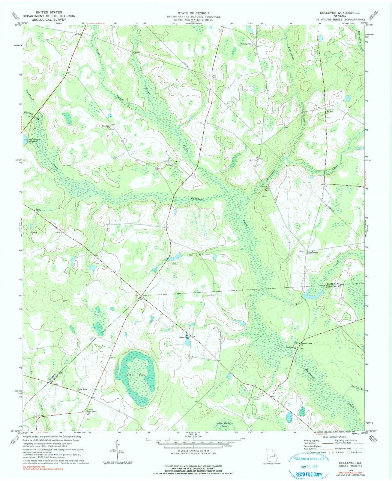 1974 Bellevue, GA - Georgia - USGS Topographic Map