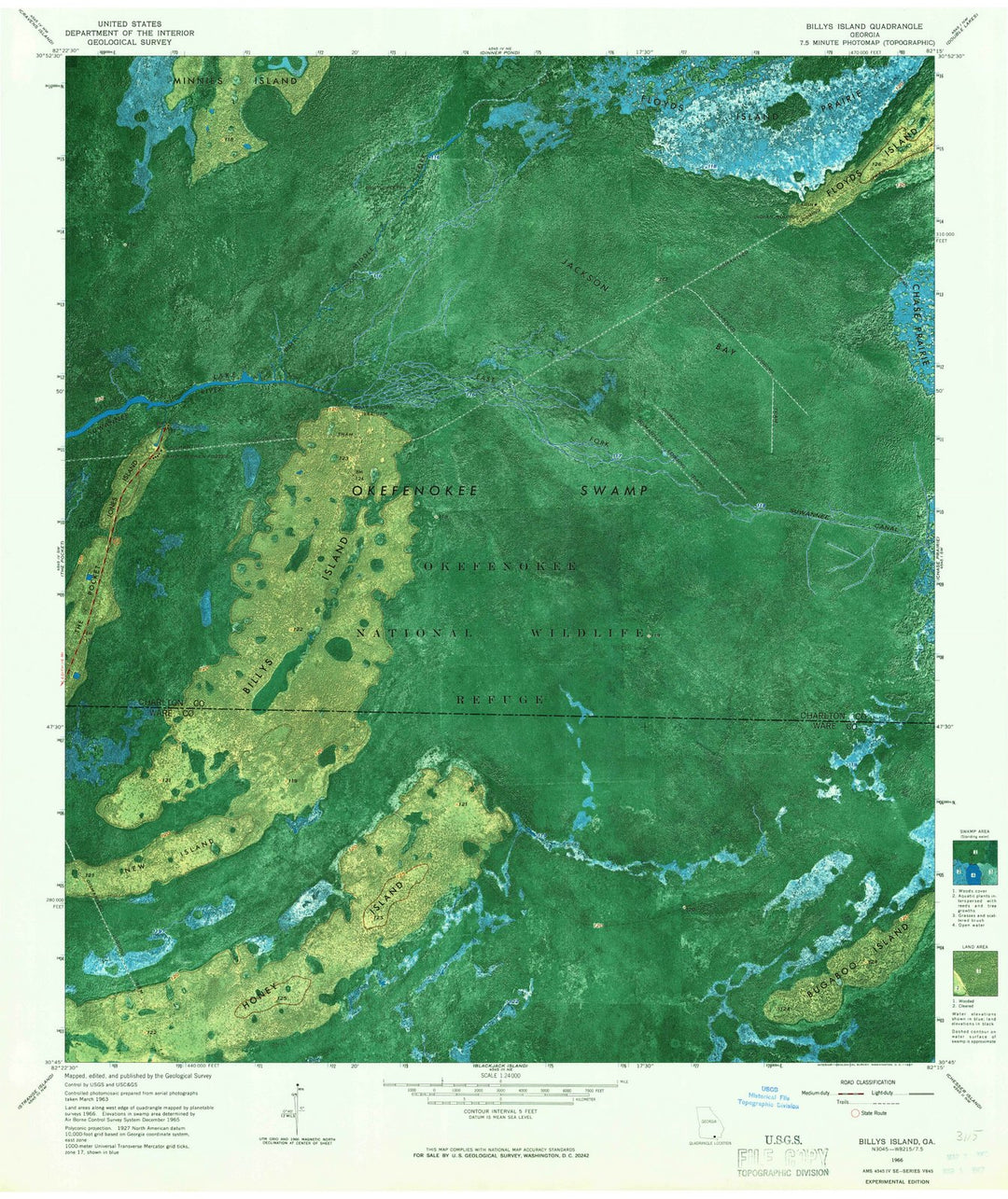 1966 Billys Island, GA - Georgia - USGS Topographic Map