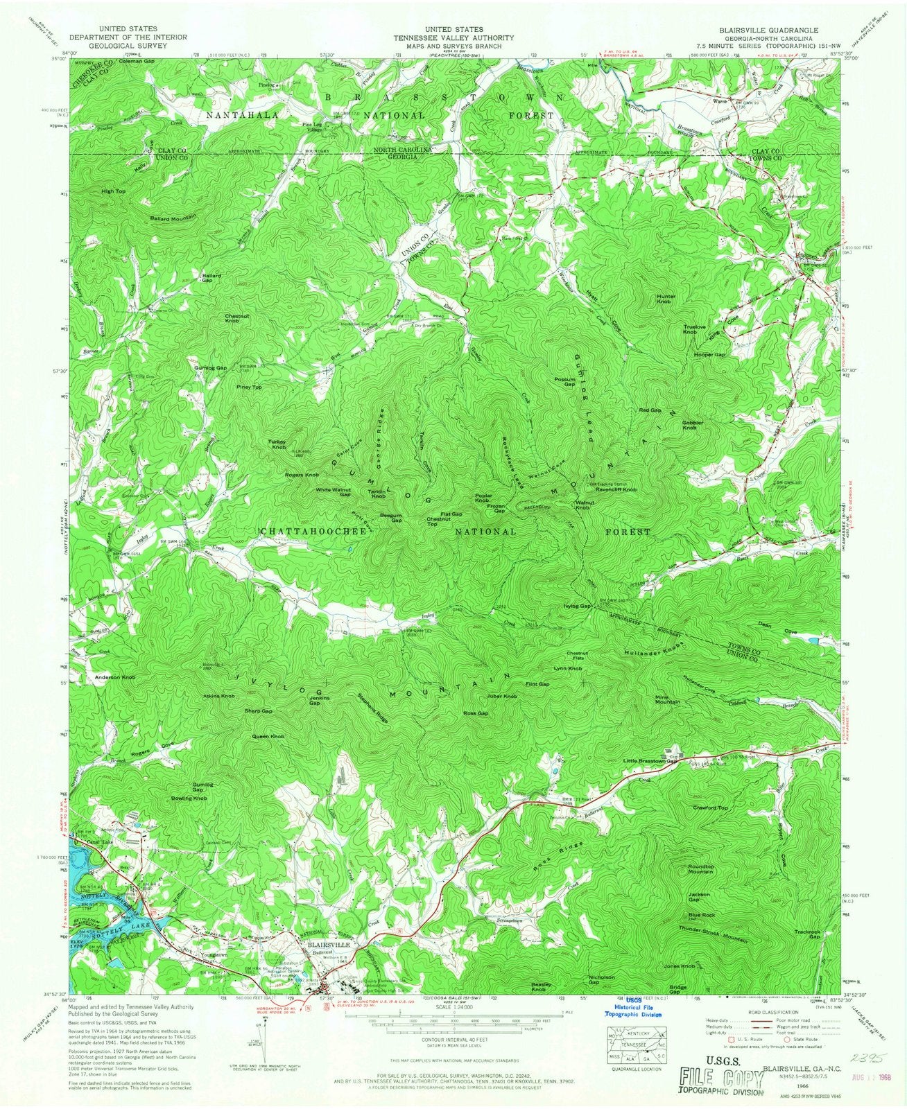 1966 Blairsville, GA - Georgia - USGS Topographic Map