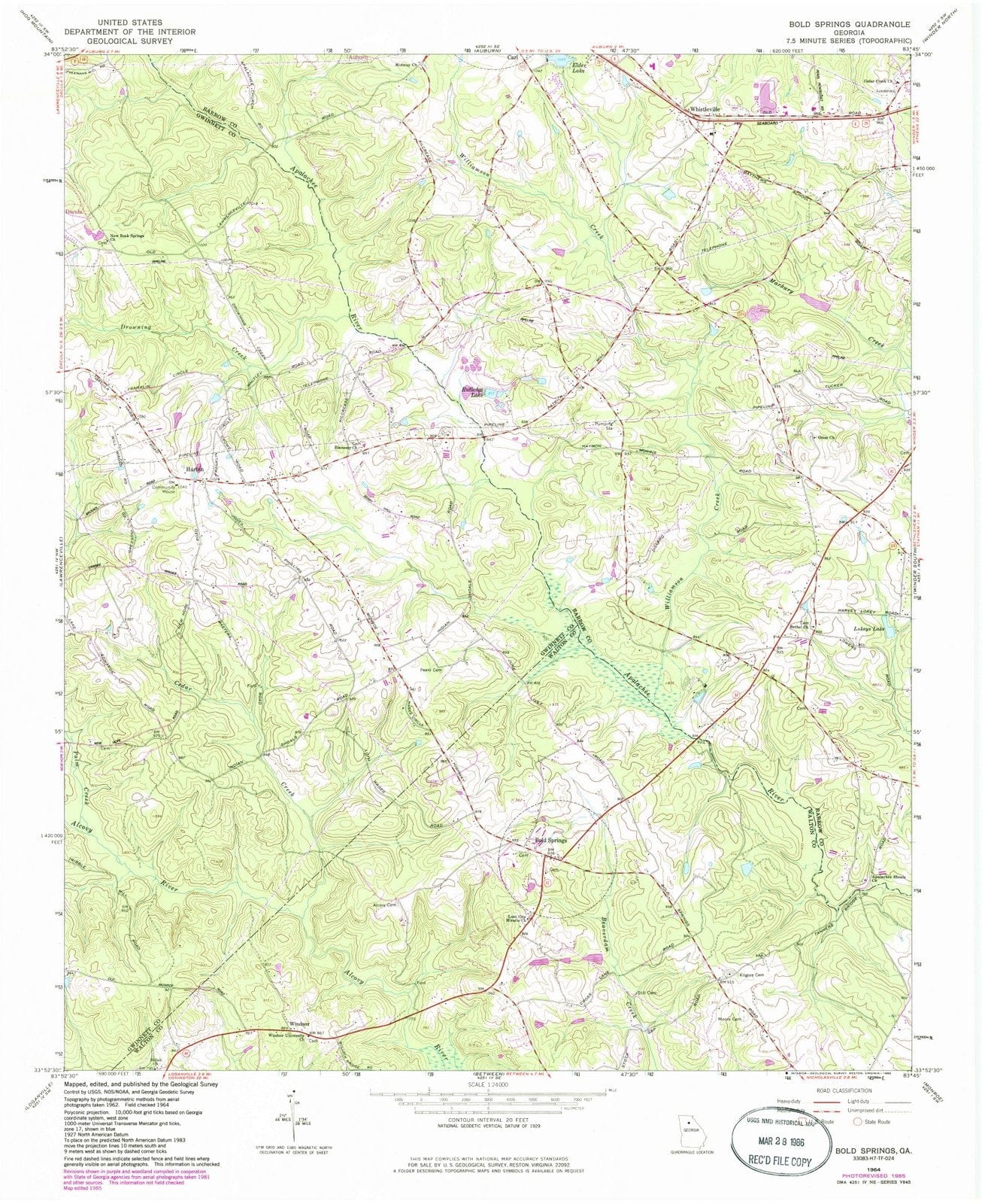 1964 Bold Springs, GA - Georgia - USGS Topographic Map