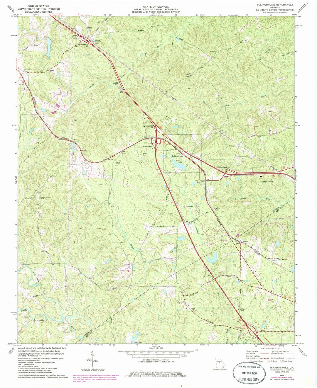 1974 Bolingbroke, GA - Georgia - USGS Topographic Map