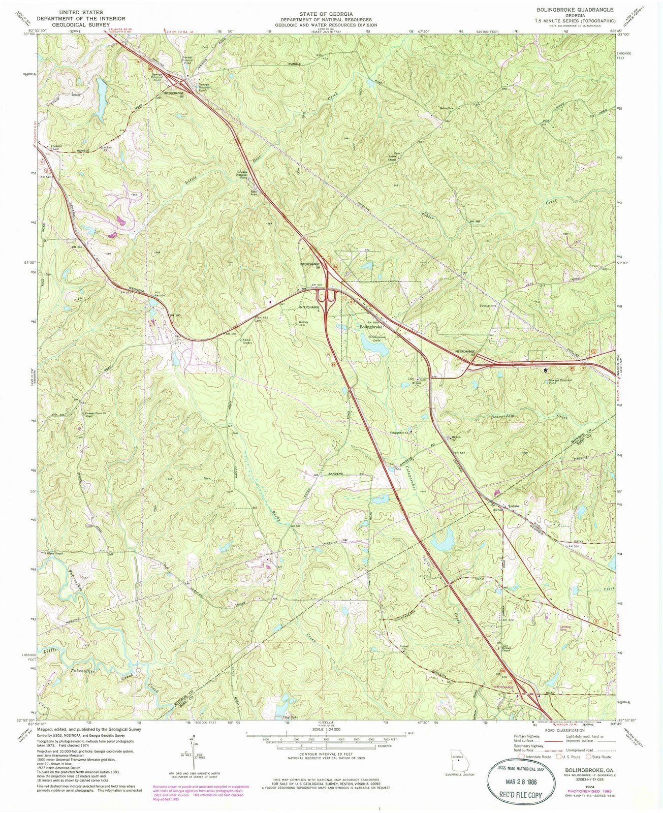 1974 Bolingbroke, GA - Georgia - USGS Topographic Map