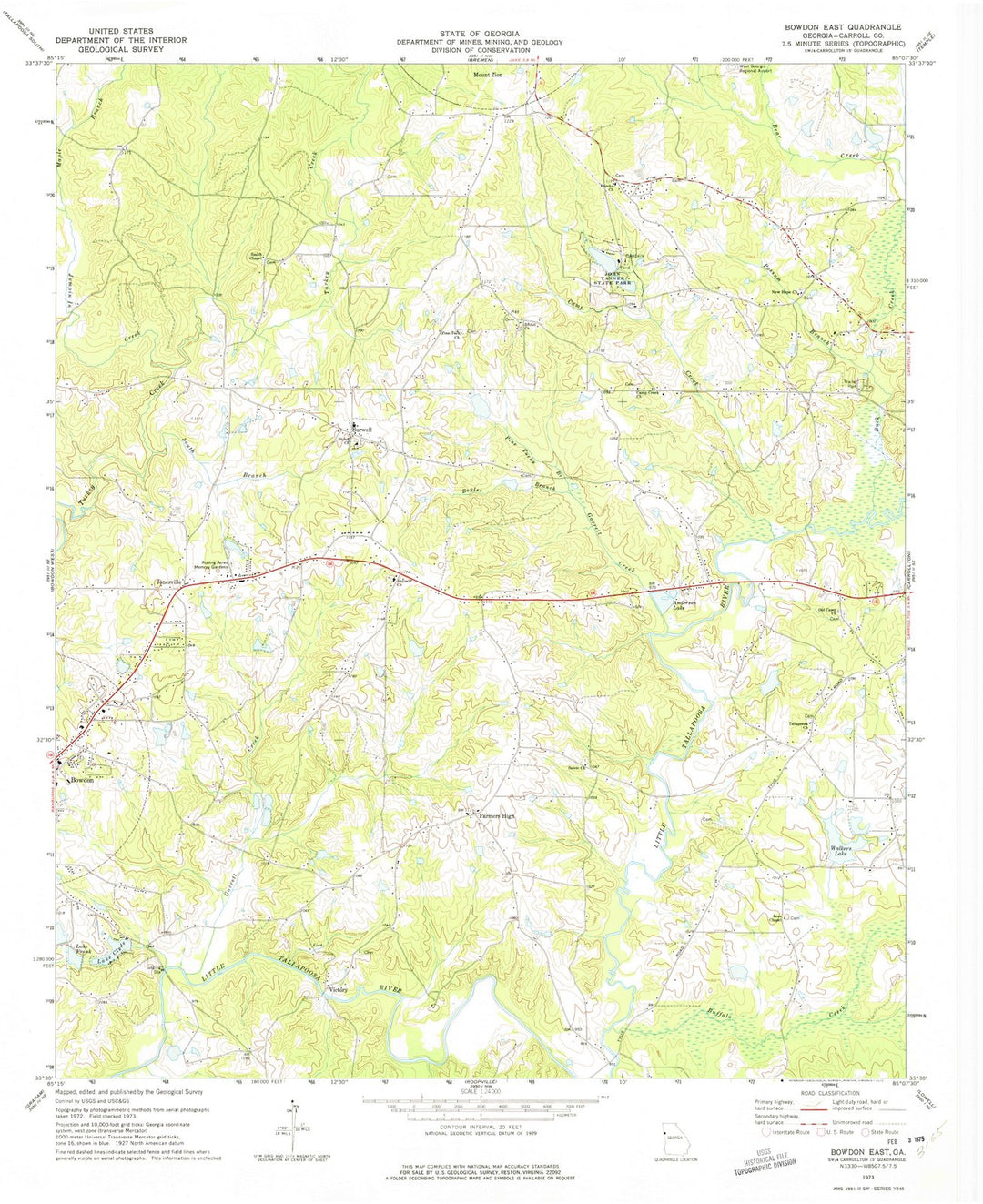 1973 Bowdon East, GA - Georgia - USGS Topographic Map