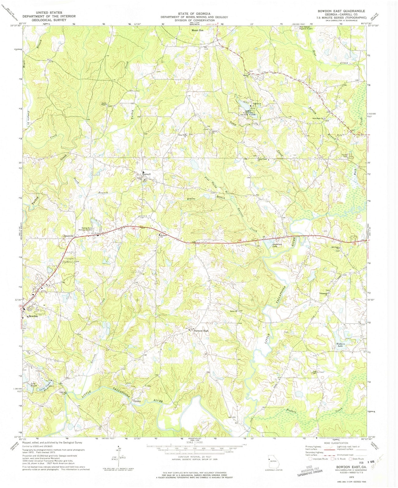 1973 Bowdon East, GA - Georgia - USGS Topographic Map