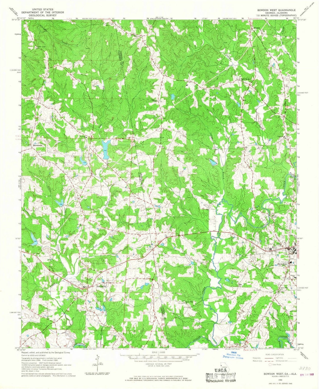 1966 Bowdon West, GA - Georgia - USGS Topographic Map