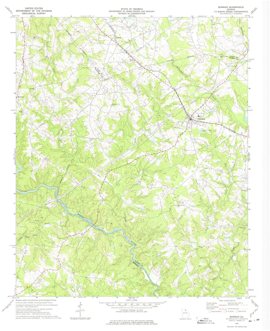 1972 Bowman, GA - Georgia - USGS Topographic Map