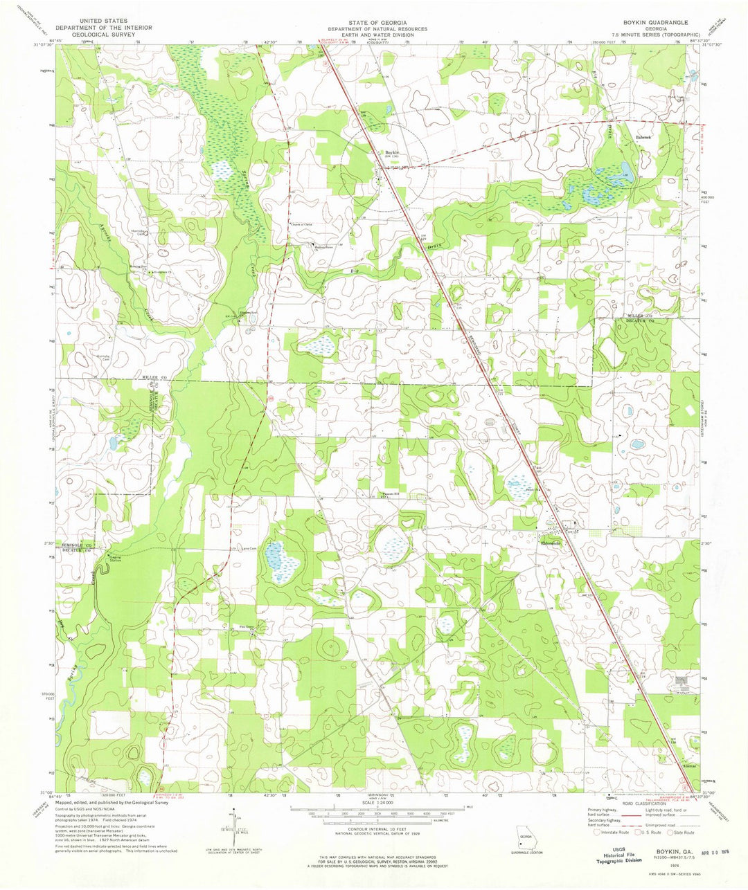 1974 Boykin, GA - Georgia - USGS Topographic Map