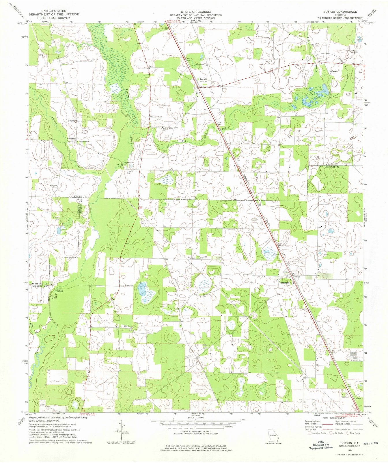 1974 Boykin, GA - Georgia - USGS Topographic Map