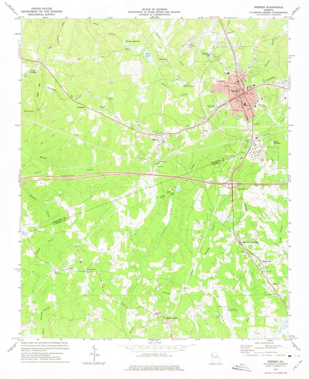 1973 Bremen, GA - Georgia - USGS Topographic Map