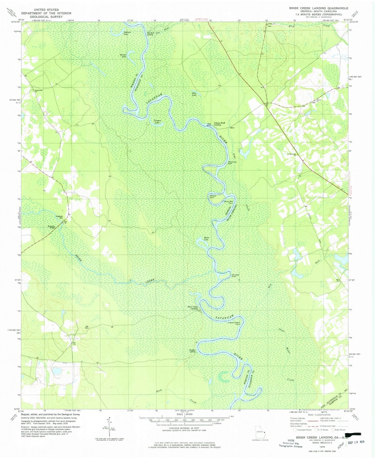 1978 Brier Creek Landing, GA - Georgia - USGS Topographic Map
