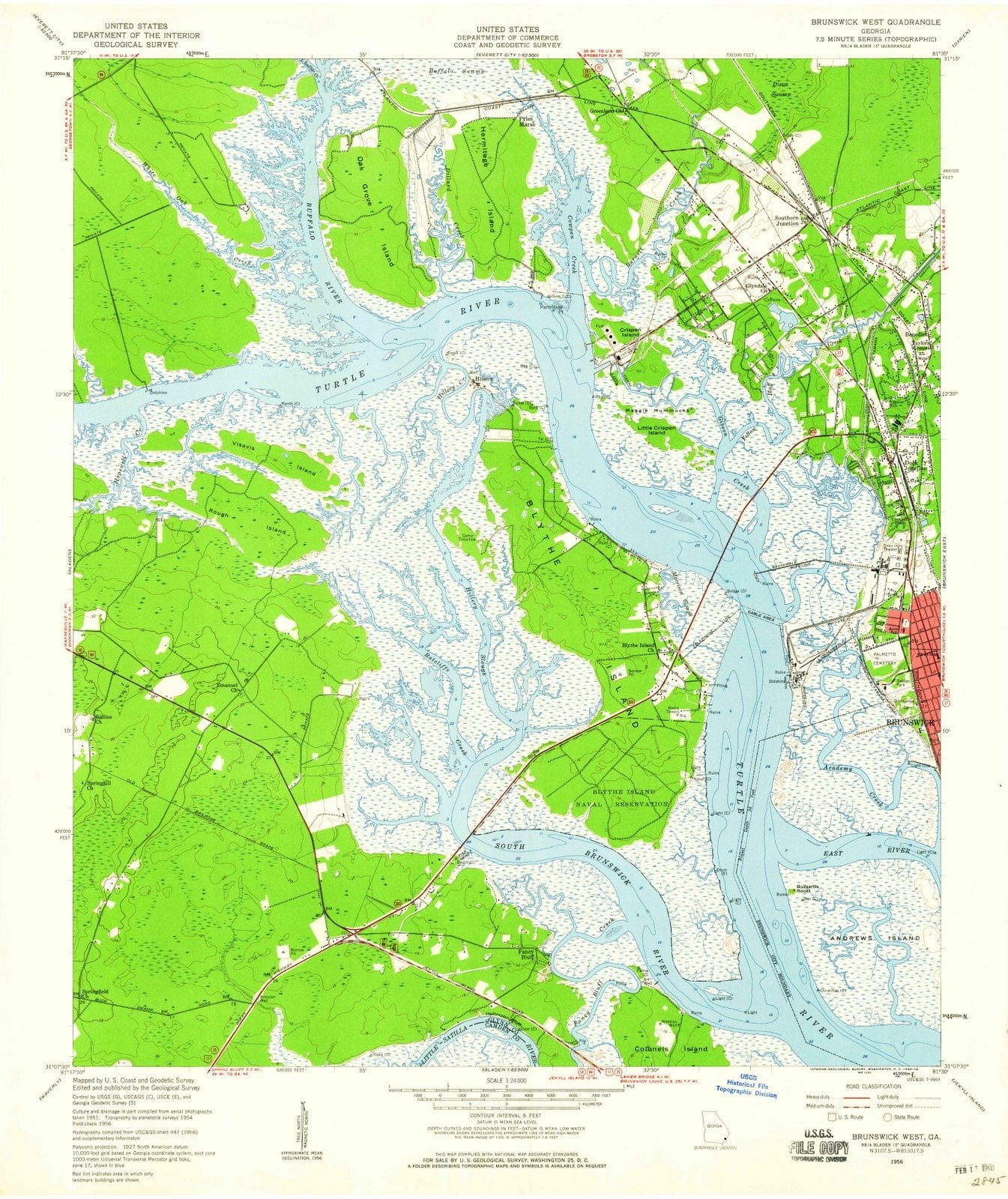 1956 Brunswick, GA - Georgia - USGS Topographic Map v2