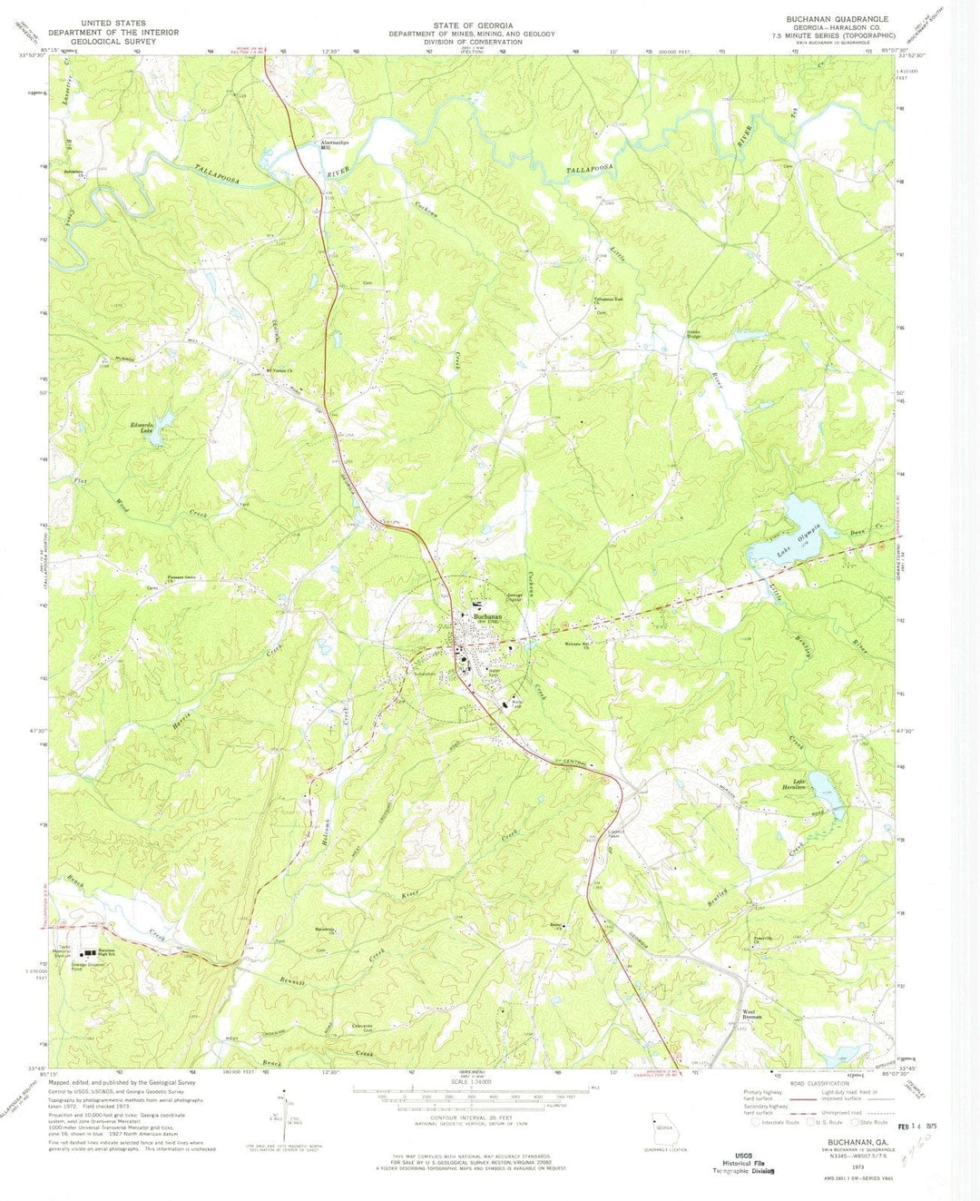 1973 Buchanan, GA - Georgia - USGS Topographic Map
