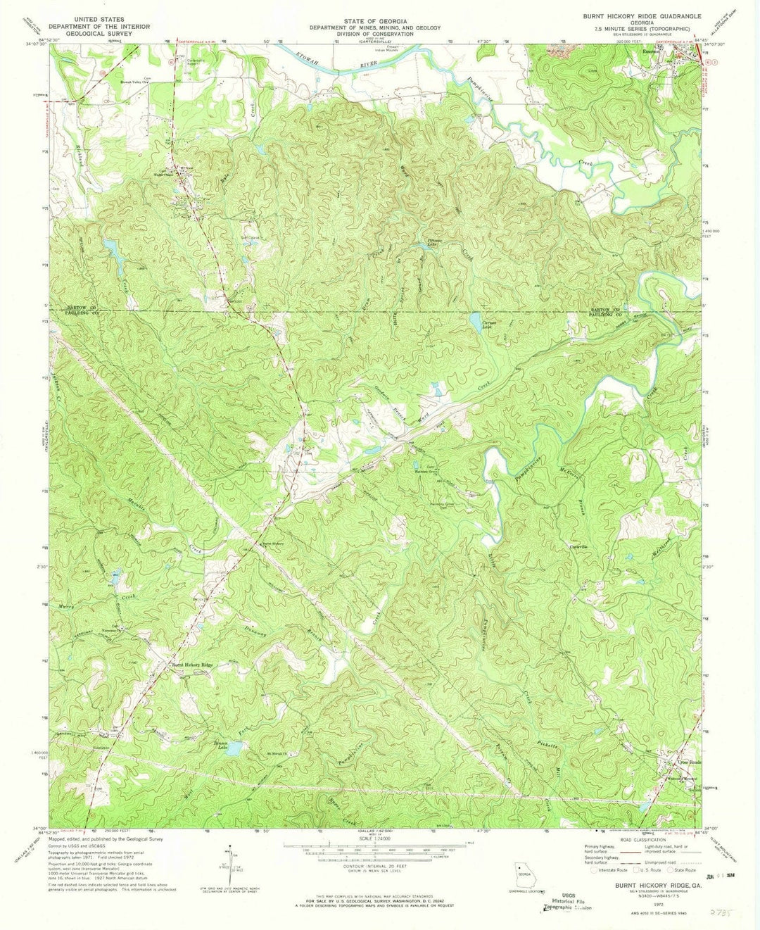 1972 Burnt Hickory Ridge, GA - Georgia - USGS Topographic Map