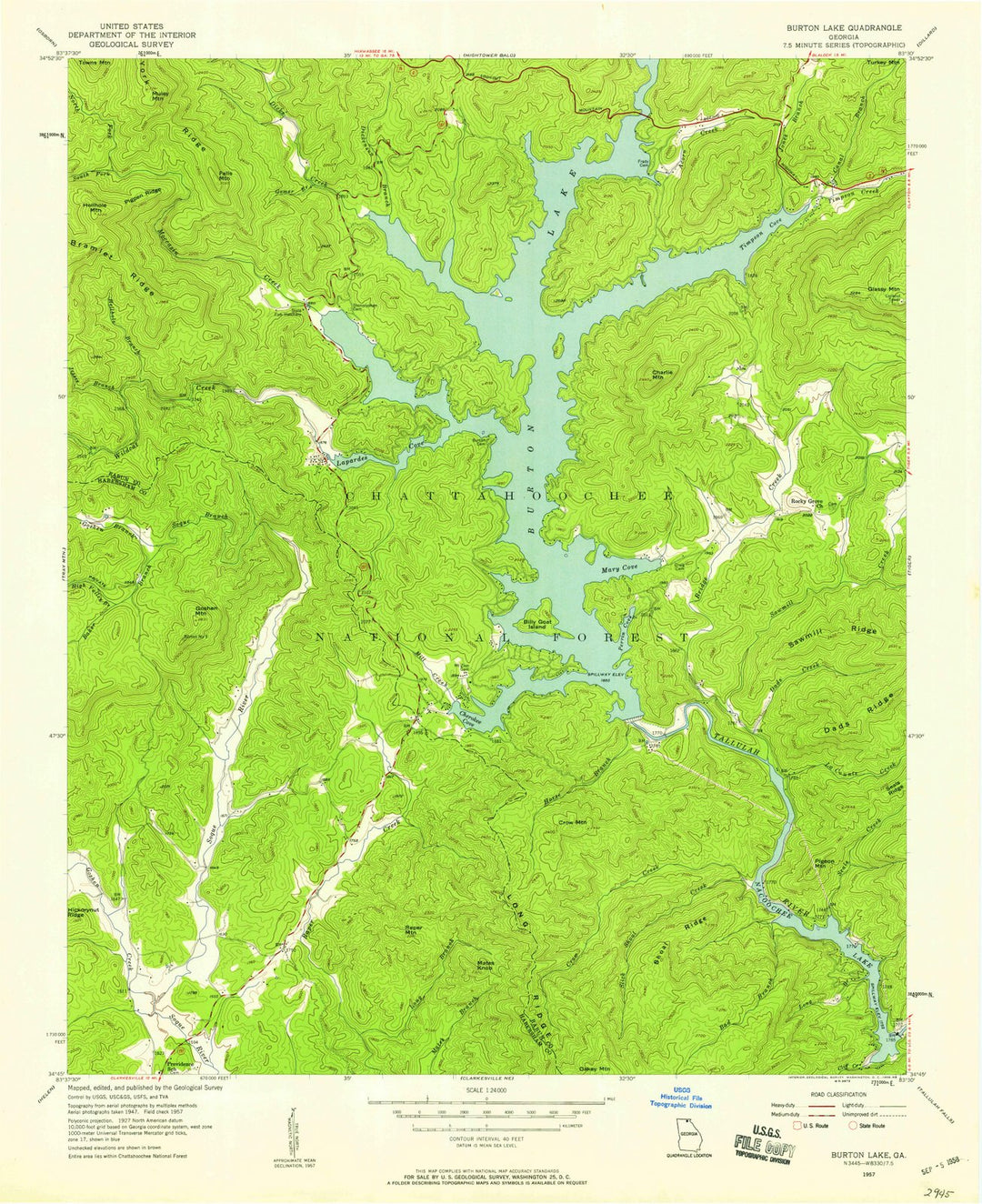 1957 Burton Lake, GA - Georgia - USGS Topographic Map