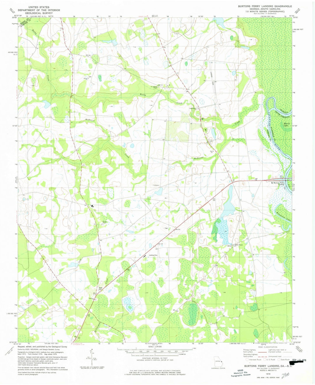 1978 Burtons Ferry Landing, GA - Georgia - USGS Topographic Map