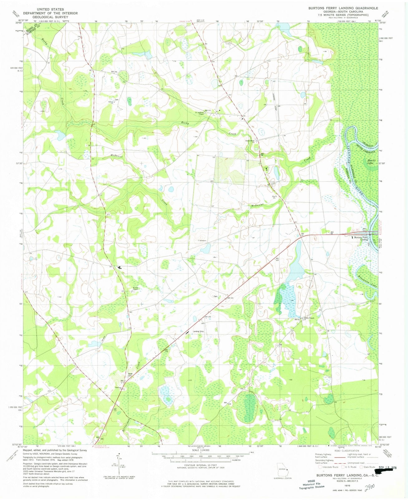 1978 Burtons Ferry Landing, GA - Georgia - USGS Topographic Map