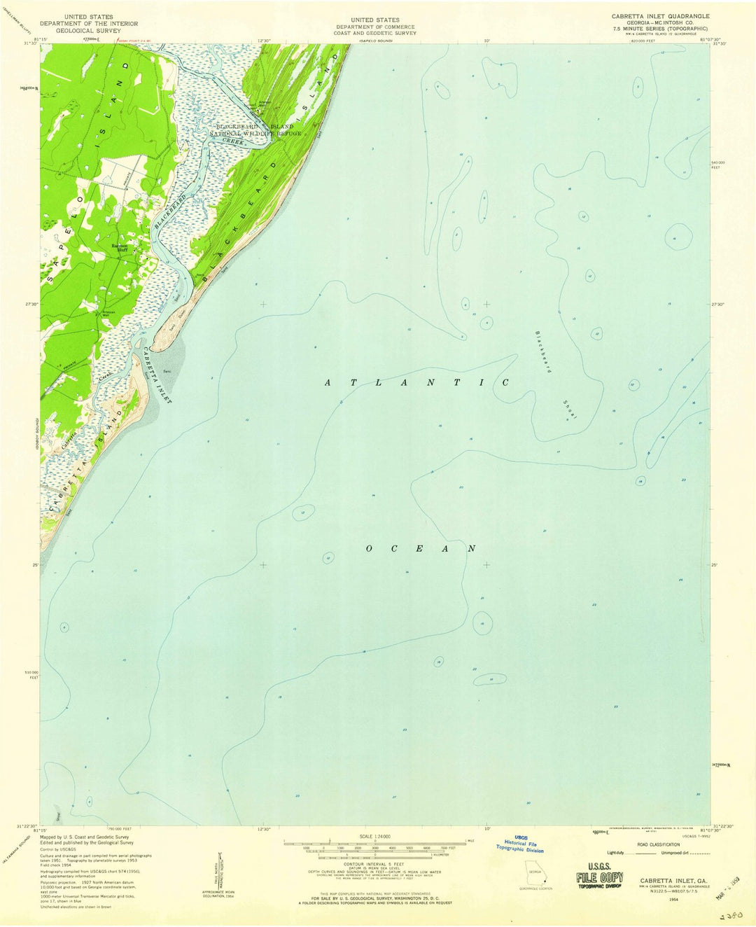 1954 Cabretta Inlet, GA - Georgia - USGS Topographic Map