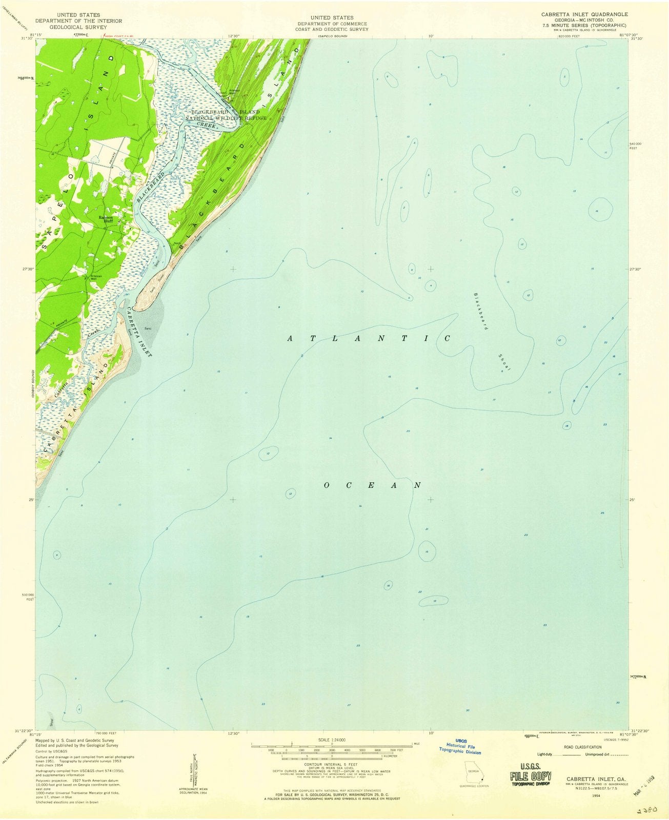 1954 Cabretta Inlet, GA - Georgia - USGS Topographic Map