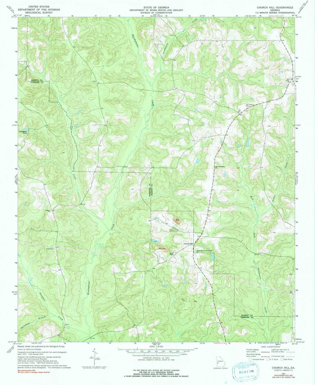 1973 Church Hill, GA - Georgia - USGS Topographic Map