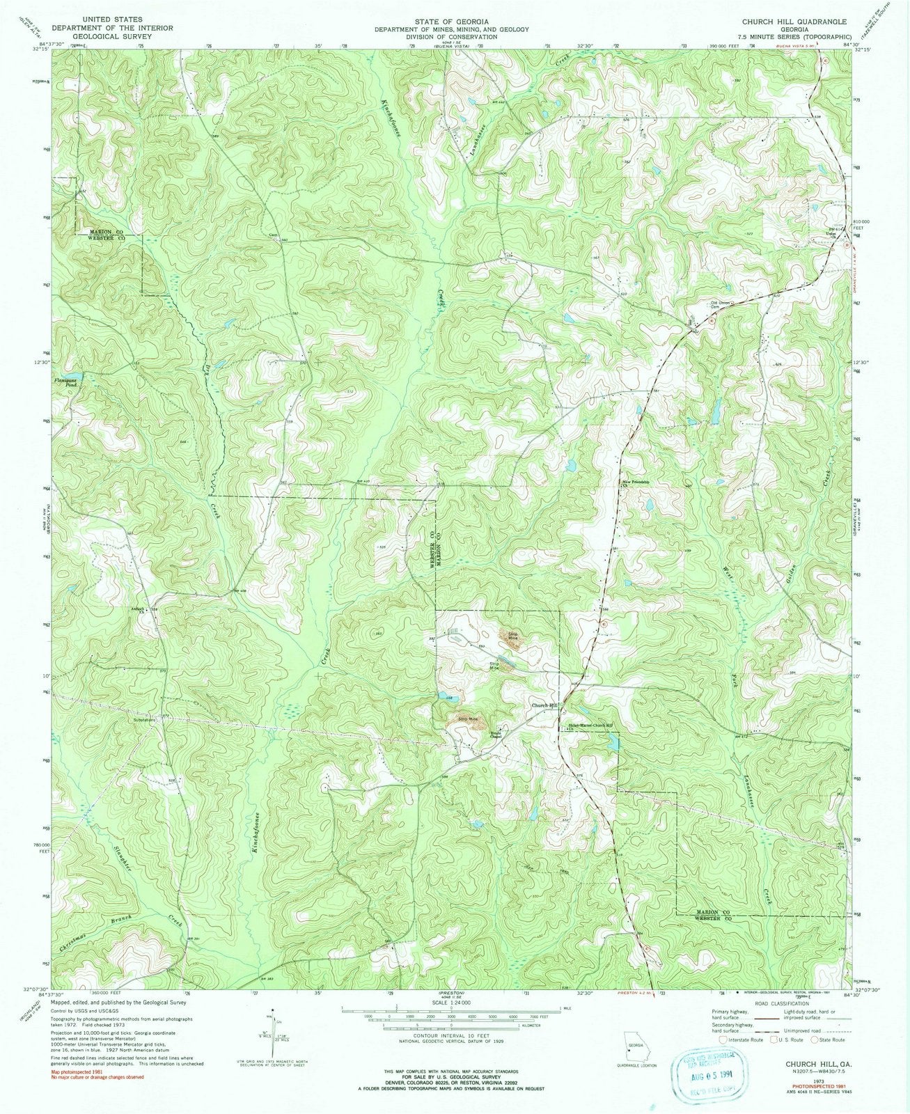 1973 Church Hill, GA - Georgia - USGS Topographic Map