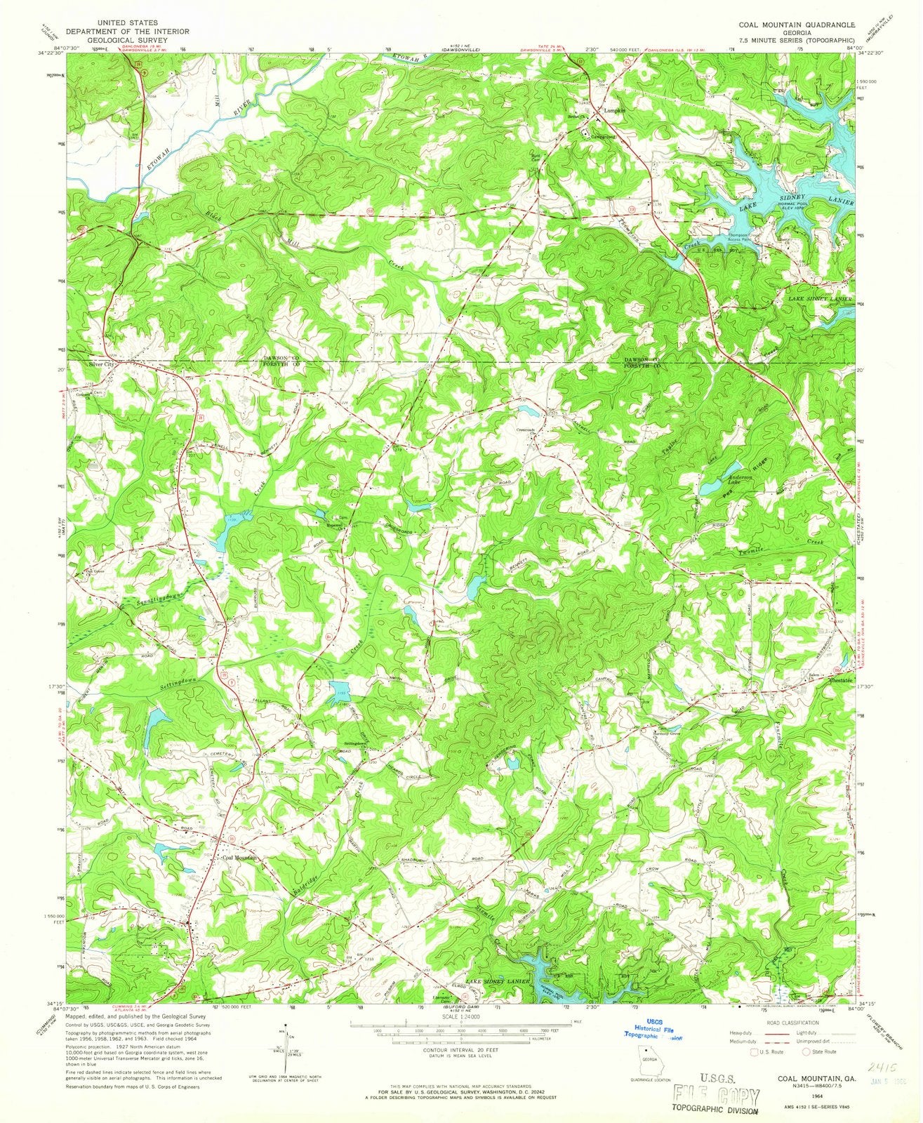 1964 Coal Mountain, GA - Georgia - USGS Topographic Map
