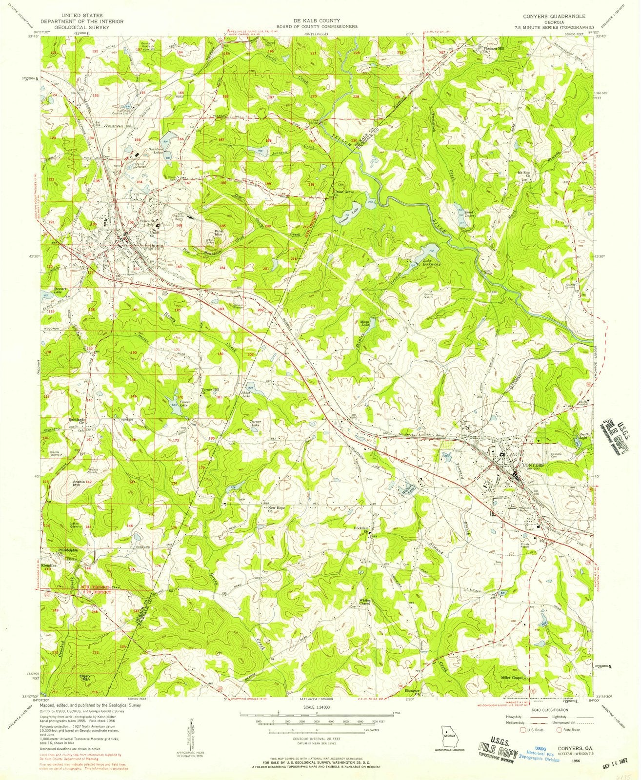 1956 Conyers, GA - Georgia - USGS Topographic Map