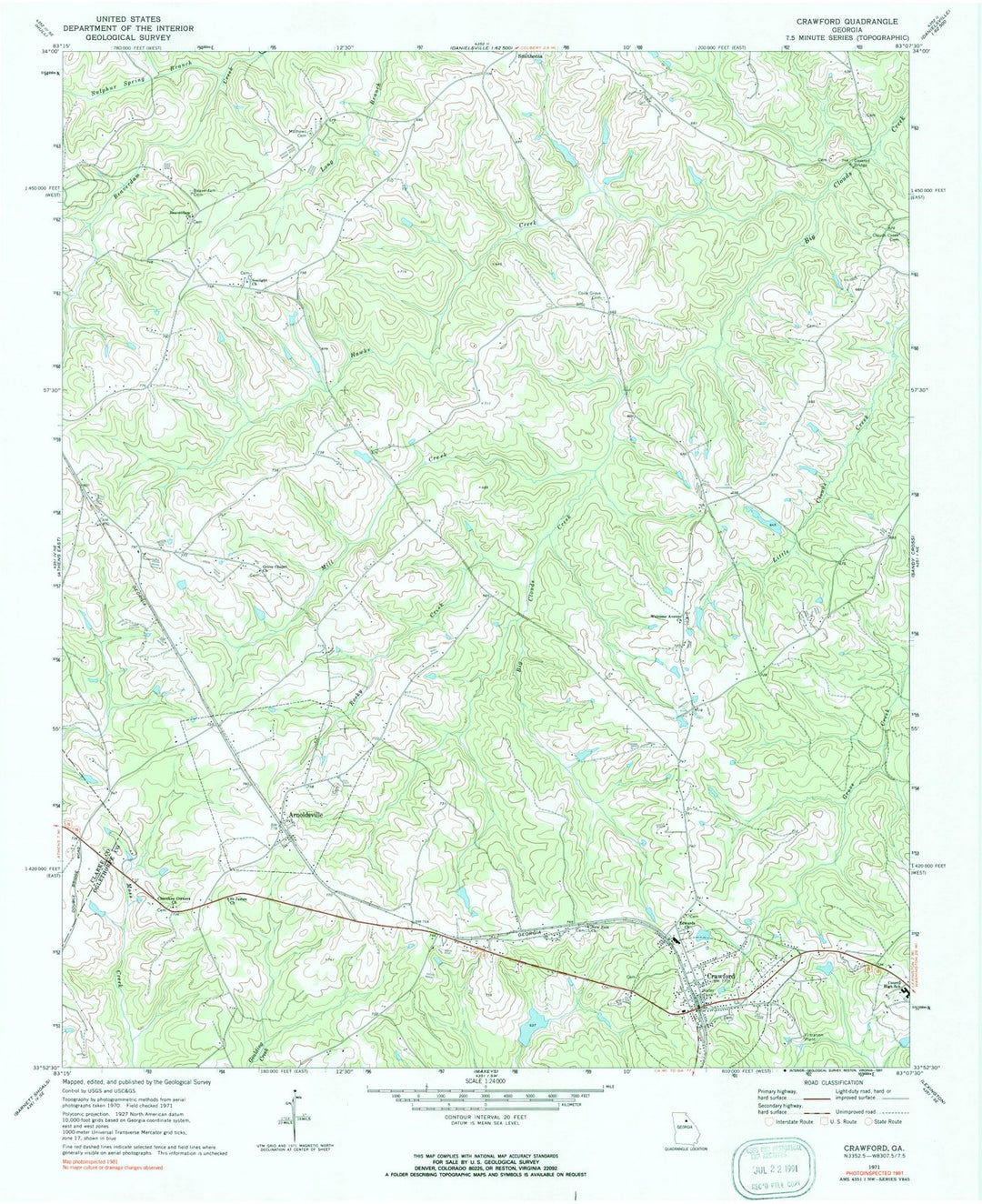 1971 Crawford, GA - Georgia - USGS Topographic Map