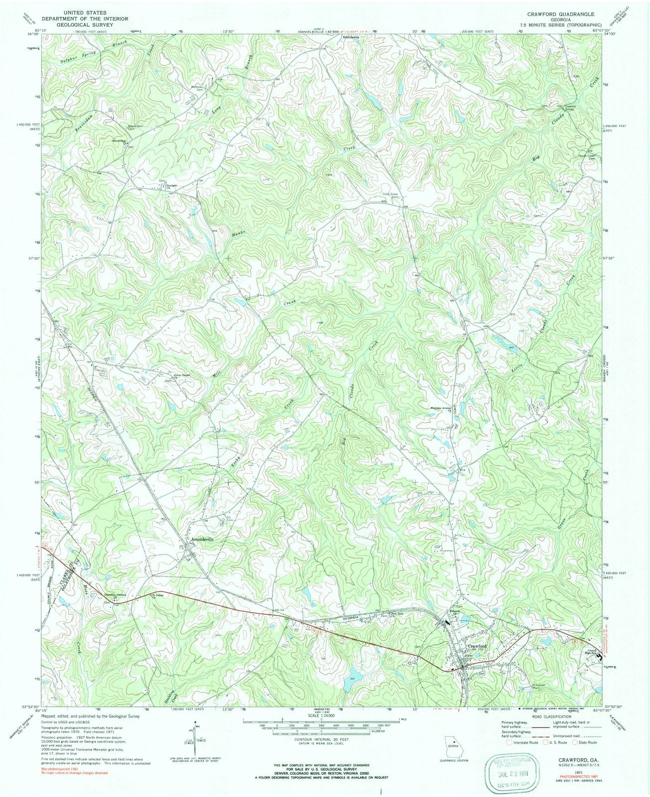 1971 Crawford, GA - Georgia - USGS Topographic Map