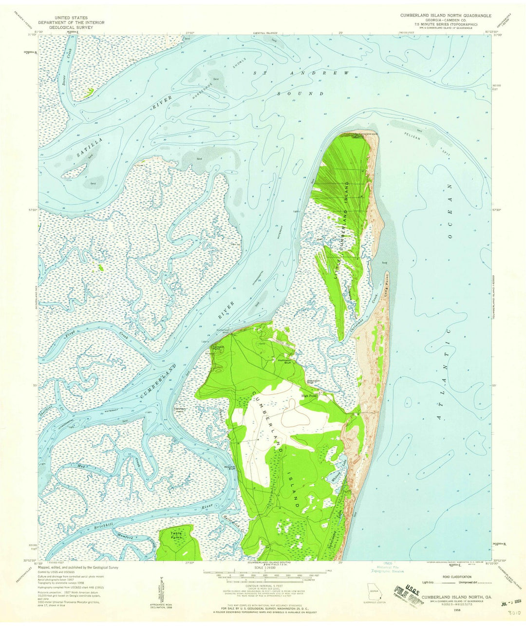 1958 Cumberland Island, GA - Georgia - USGS Topographic Map