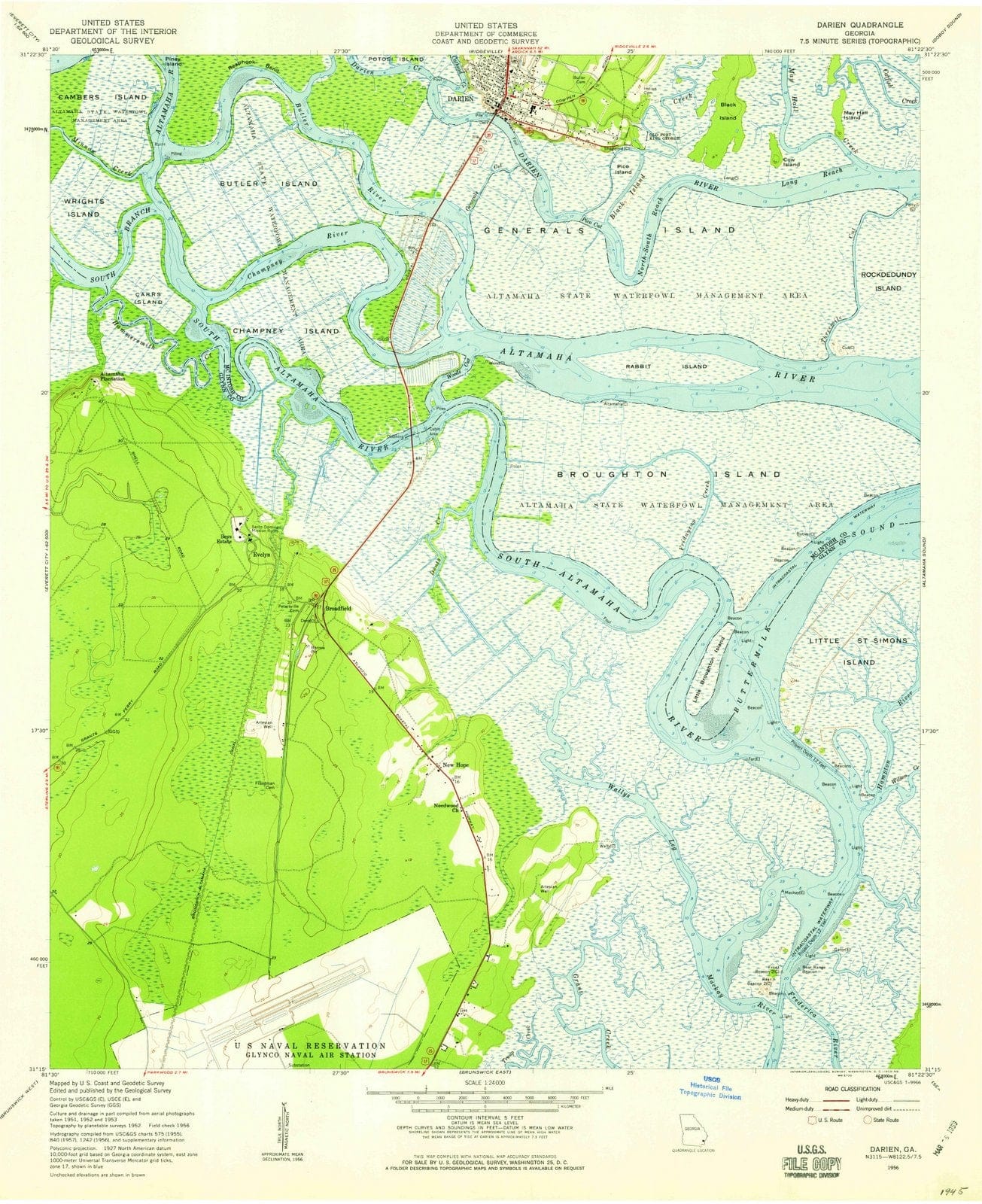 1956 Darien, GA - Georgia - USGS Topographic Map