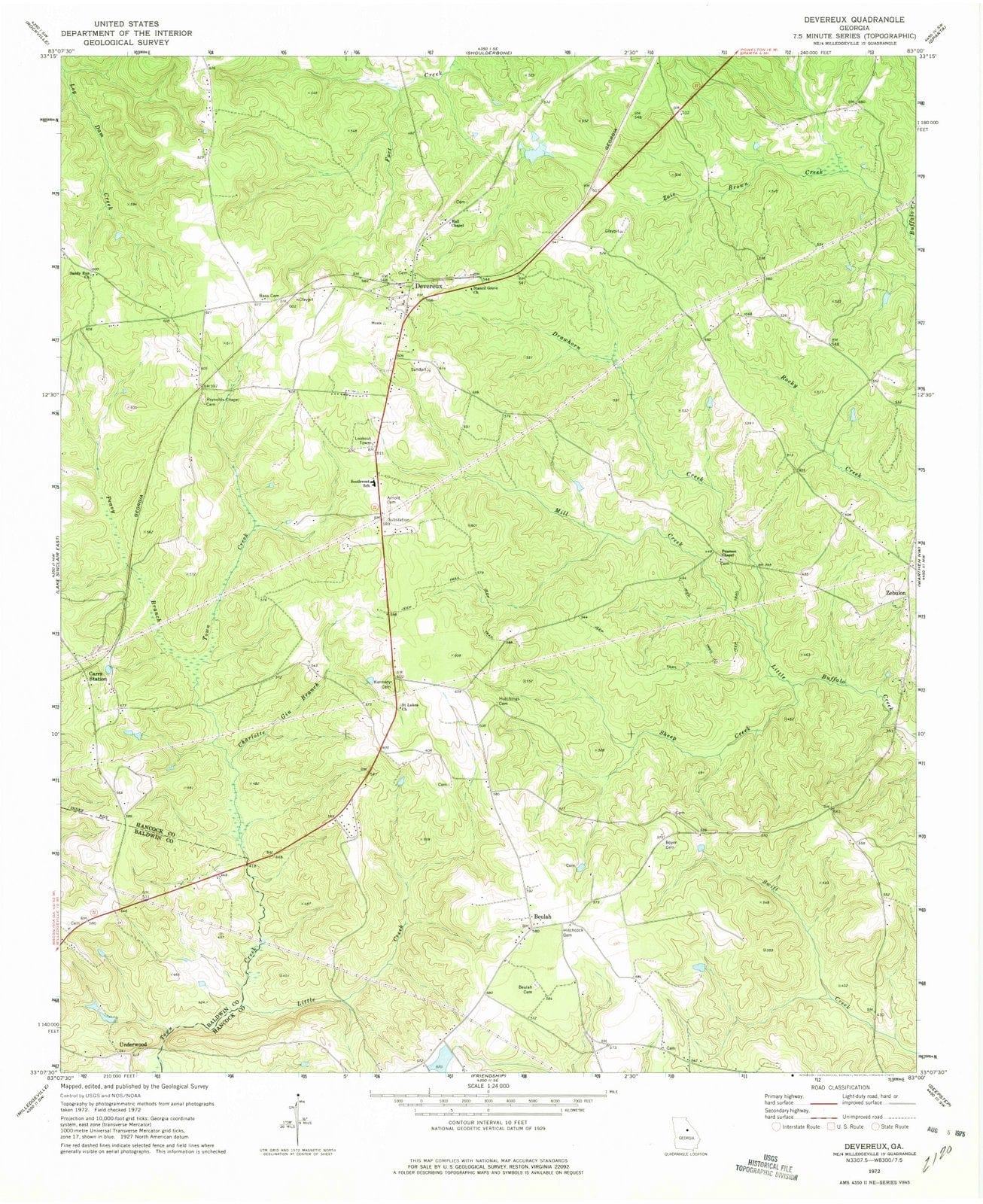 1972 Devereux, GA - Georgia - USGS Topographic Map
