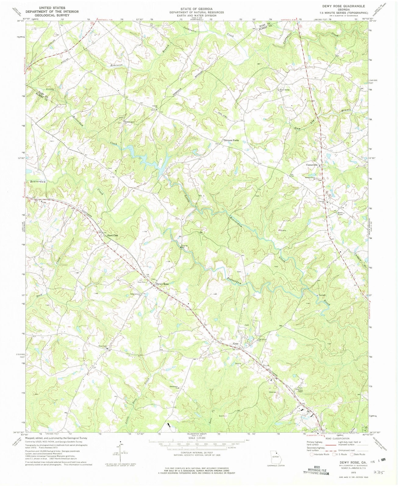 1973 Dewy Rose, GA - Georgia - USGS Topographic Map