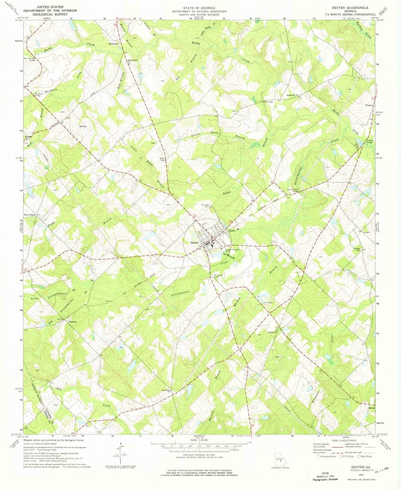 1974 Dexter, GA - Georgia - USGS Topographic Map
