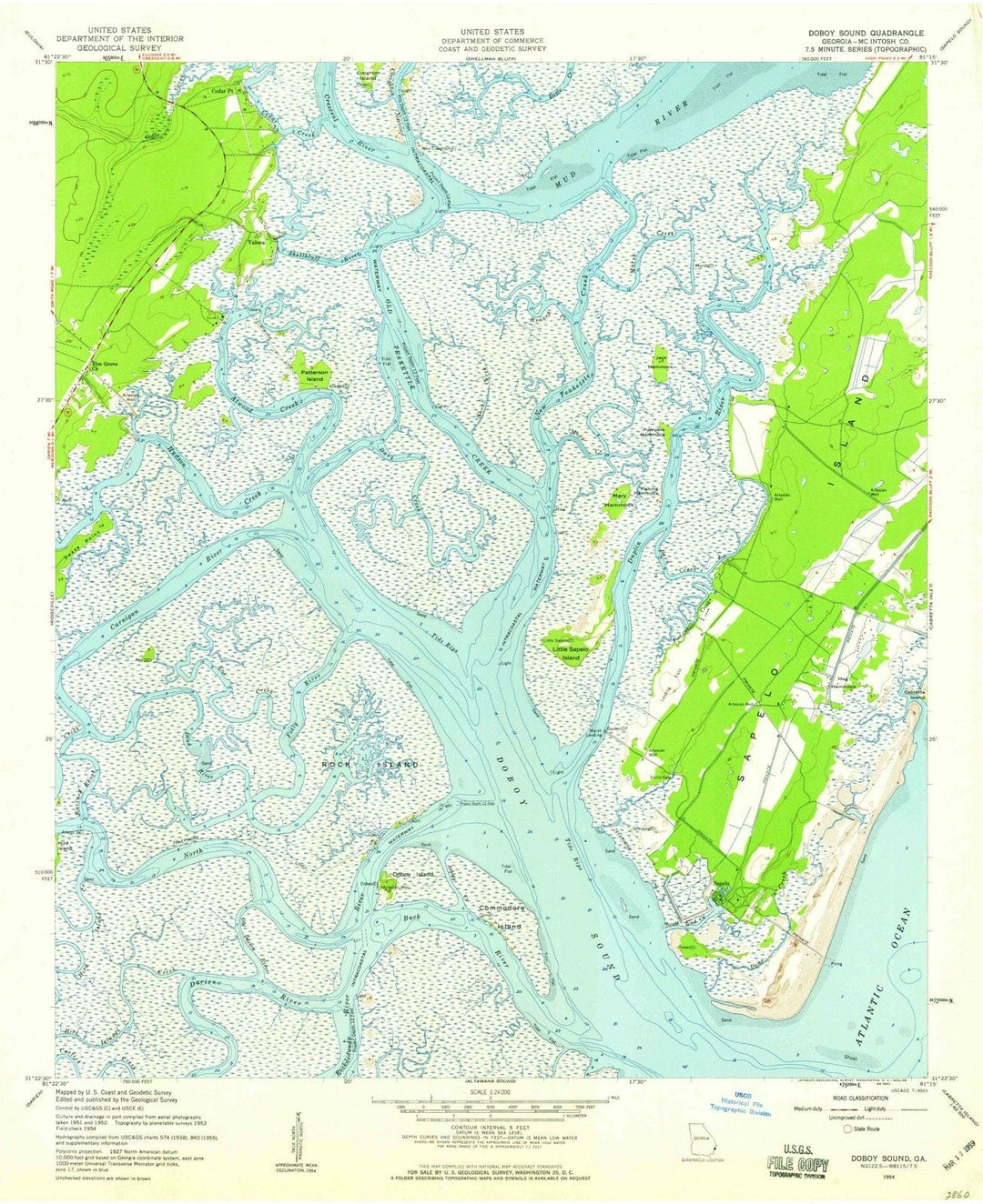 1954 Doboy Sound, GA - Georgia - USGS Topographic Map