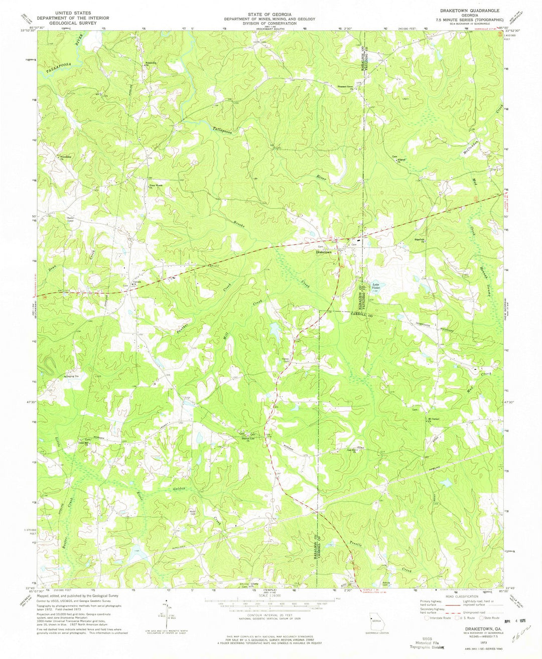 1973 Draketown, GA - Georgia - USGS Topographic Map