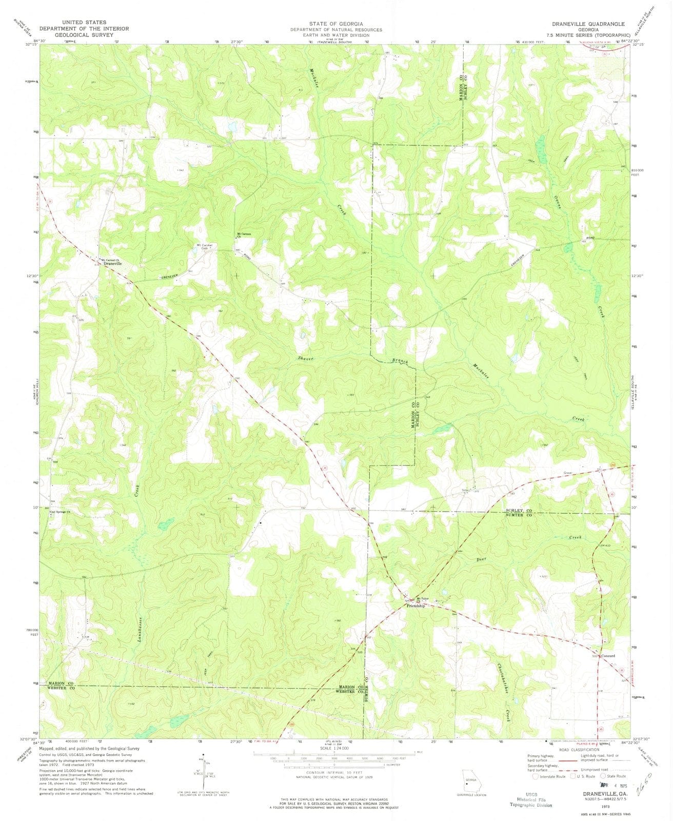 1973 Draneville, GA - Georgia - USGS Topographic Map