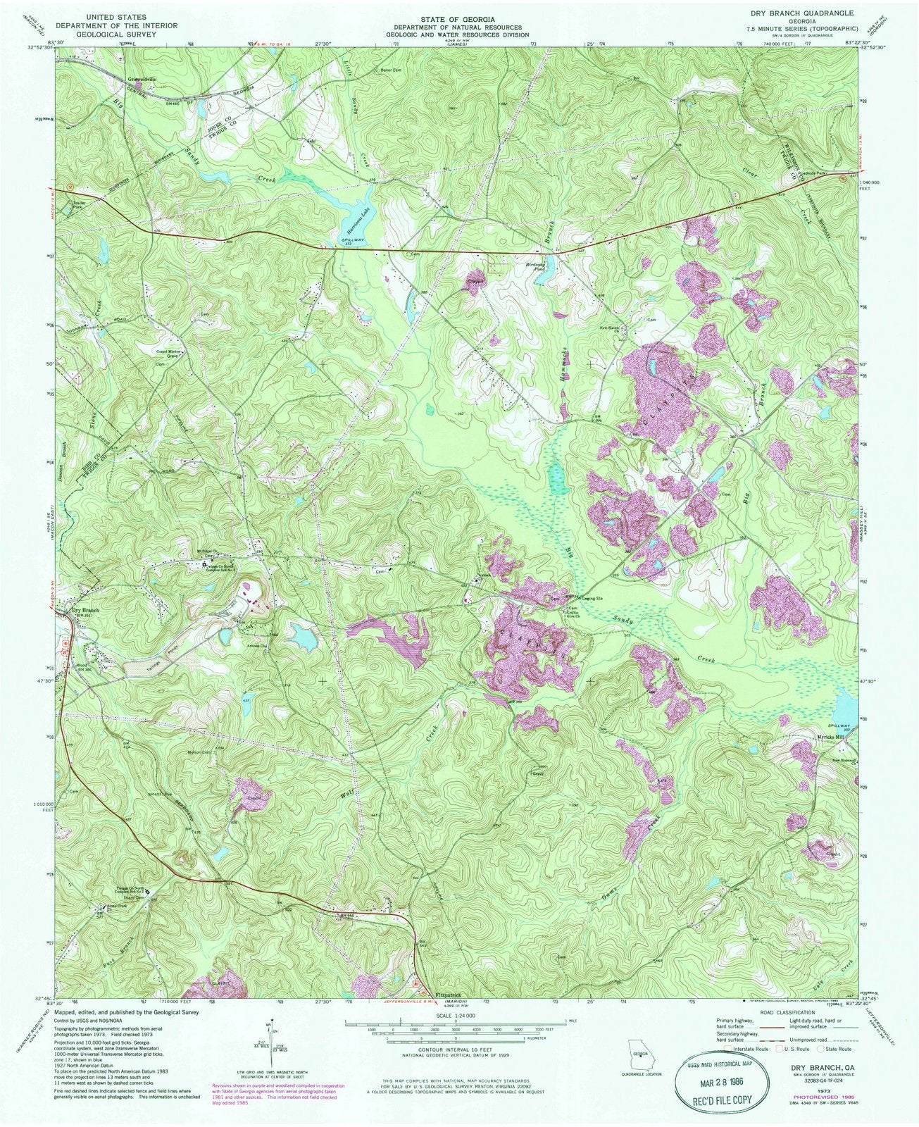 1973 Dry Branch, GA - Georgia - USGS Topographic Map