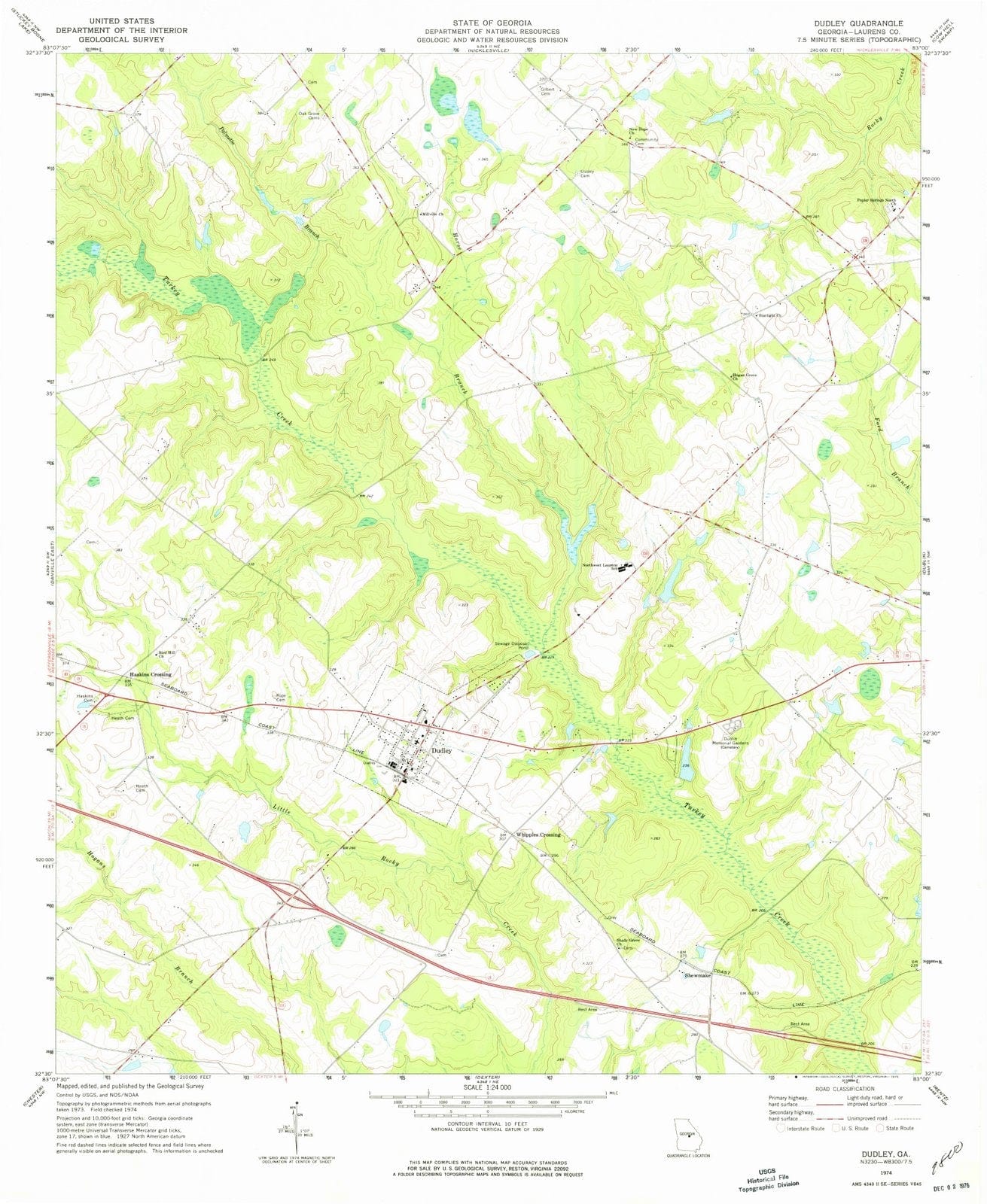 1974 Dudley, GA - Georgia - USGS Topographic Map