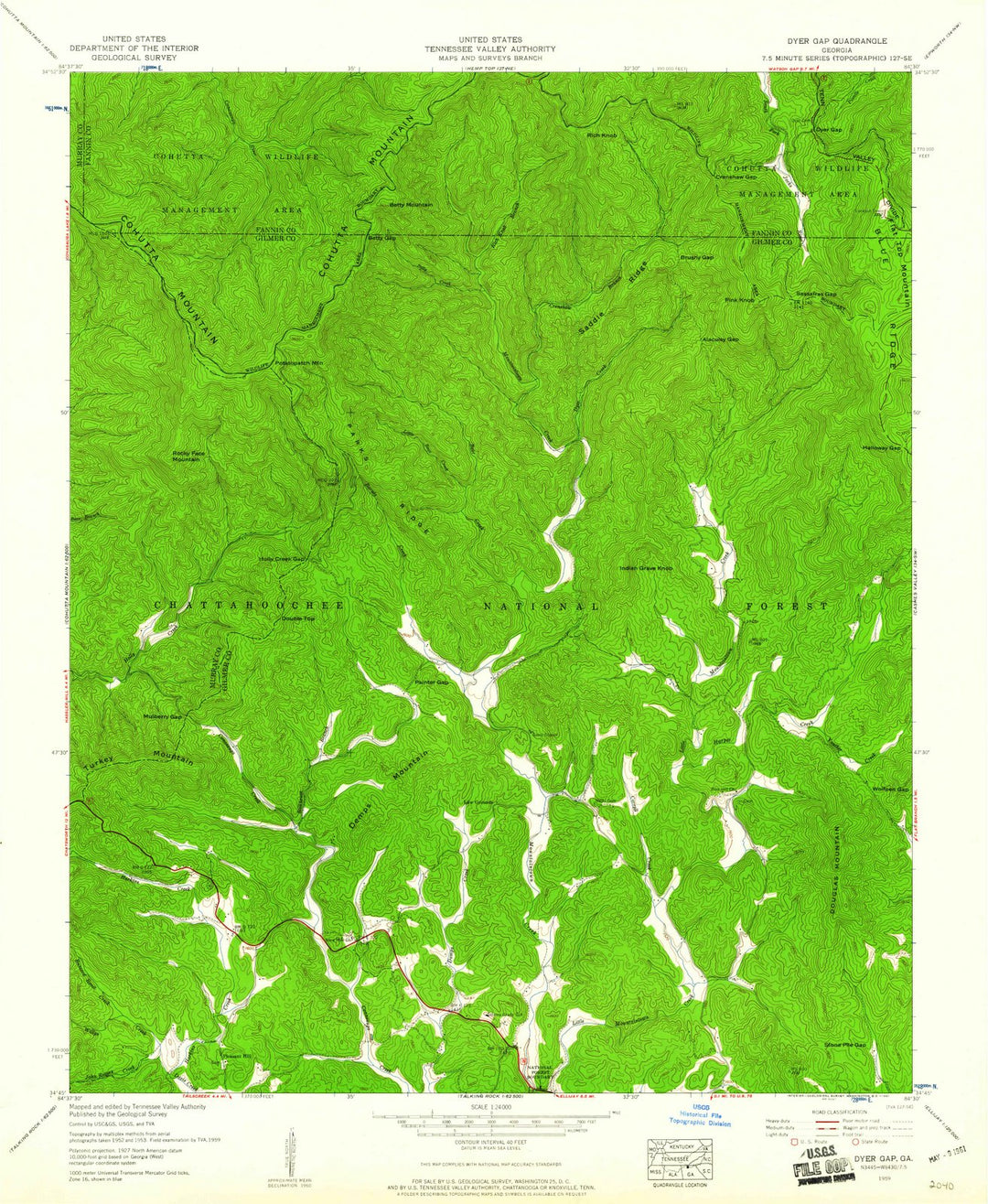 1959 Dyer Gap, GA - Georgia - USGS Topographic Map