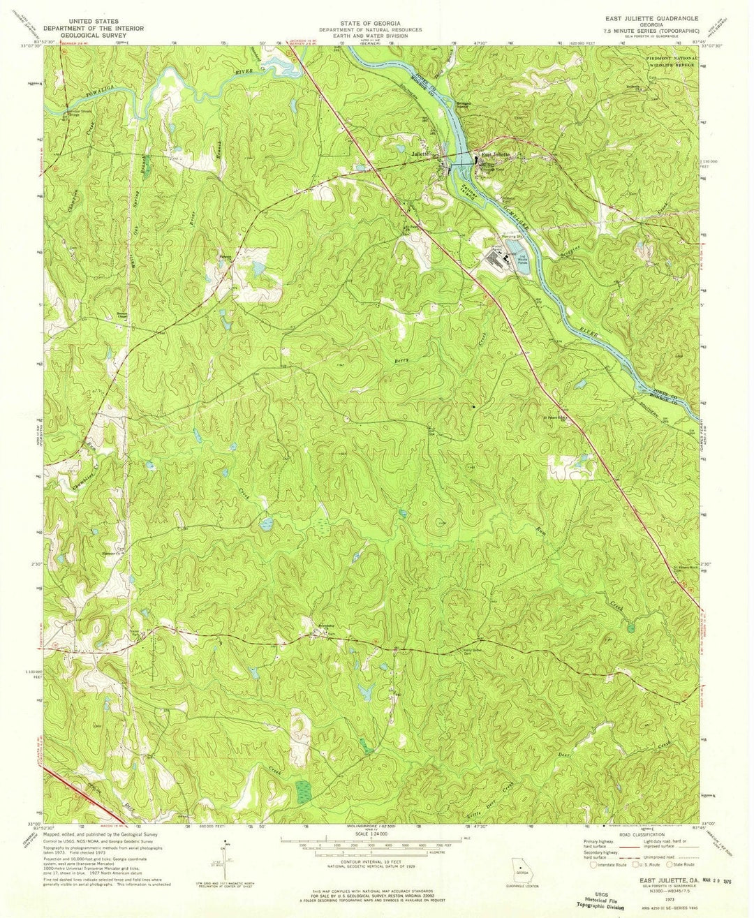 1973 East Juliette, GA - Georgia - USGS Topographic Map