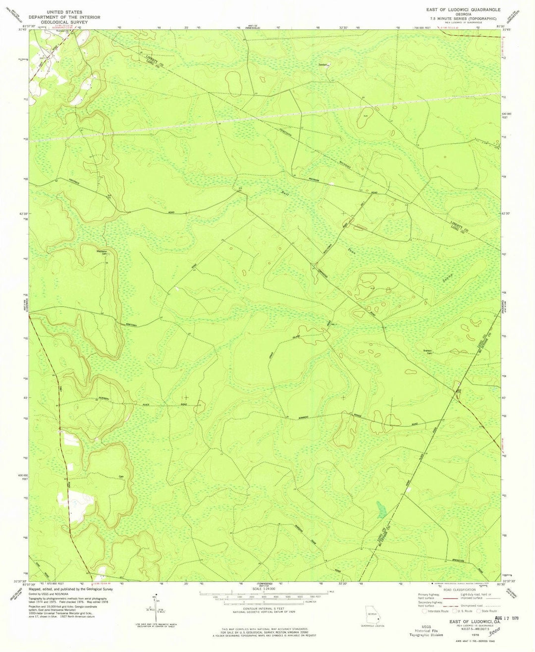 1978 East of Ludowici, GA - Georgia - USGS Topographic Map