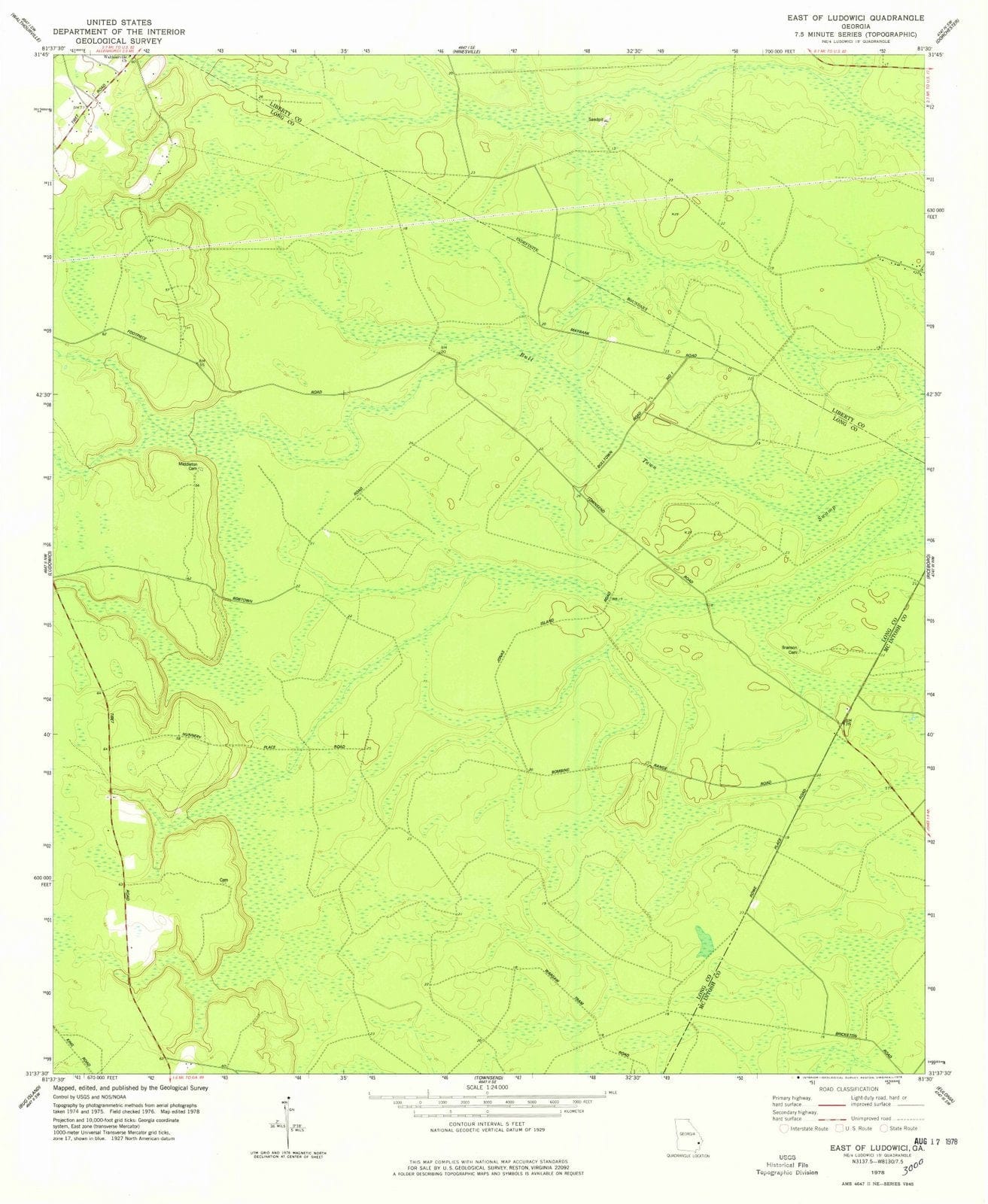 1978 East of Ludowici, GA - Georgia - USGS Topographic Map