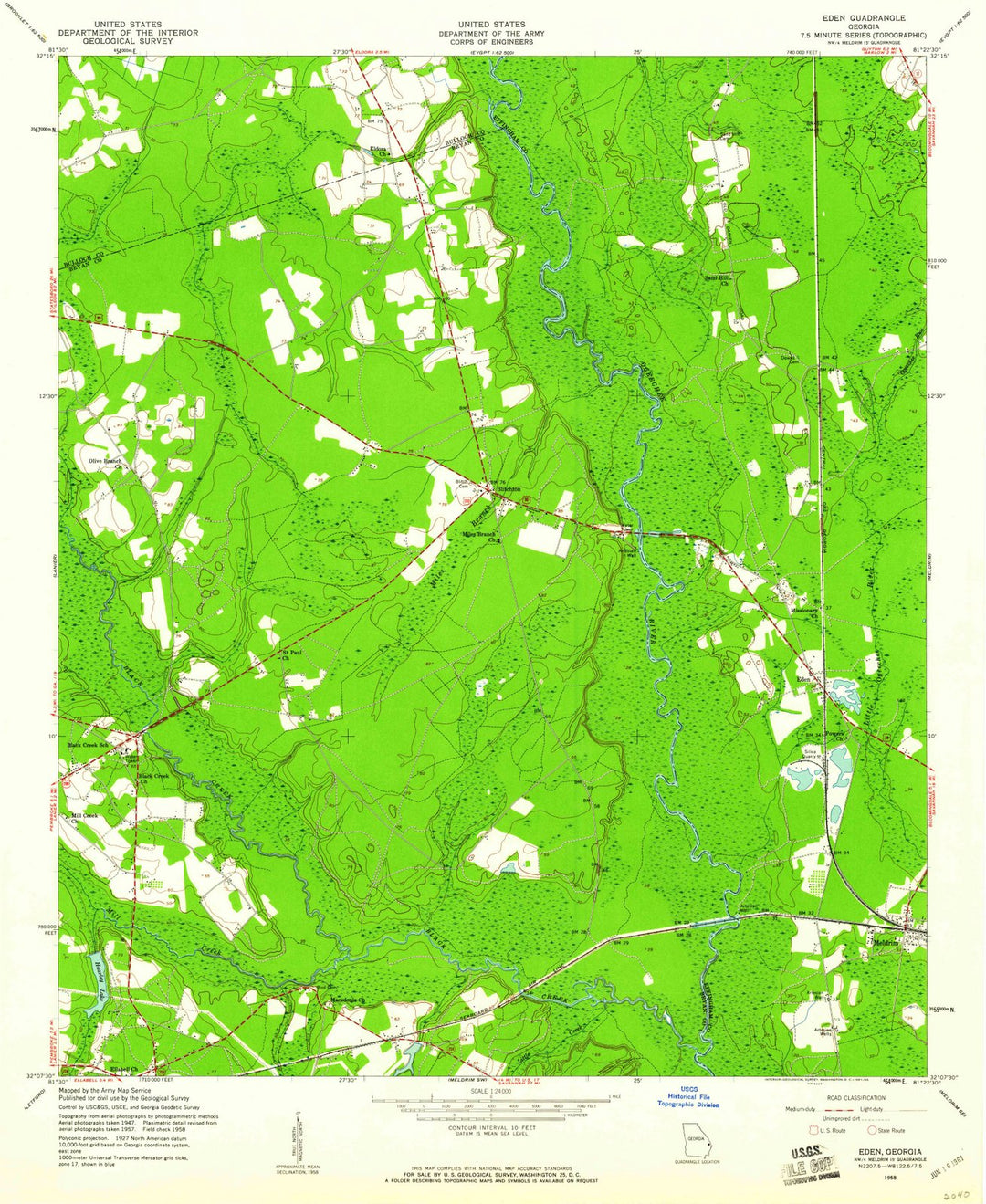 1958 Eden, GA - Georgia - USGS Topographic Map