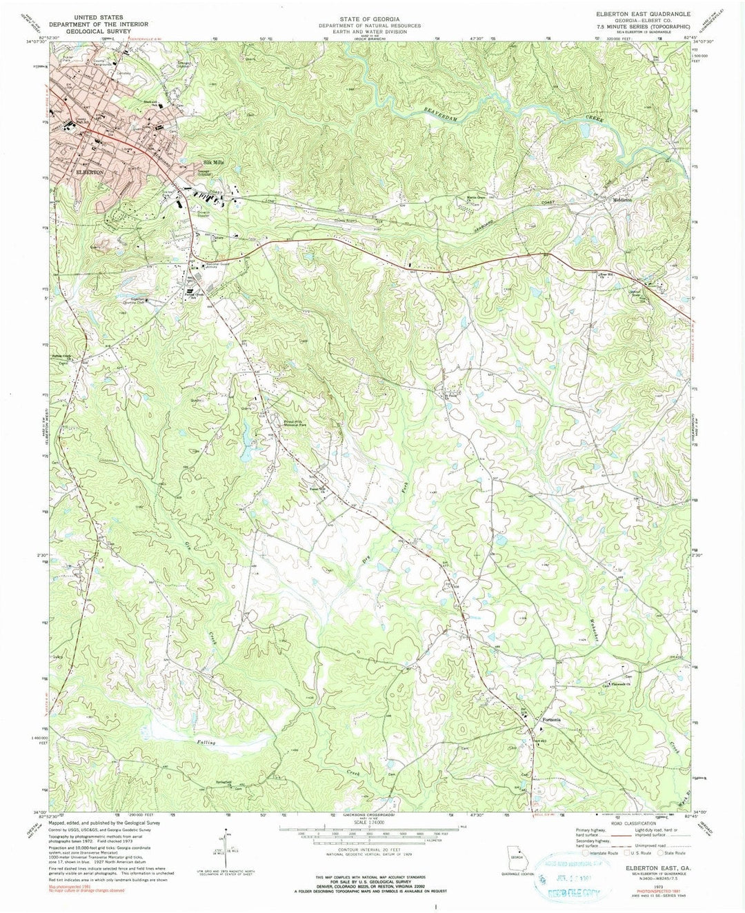 1973 Elberton East, GA - Georgia - USGS Topographic Map